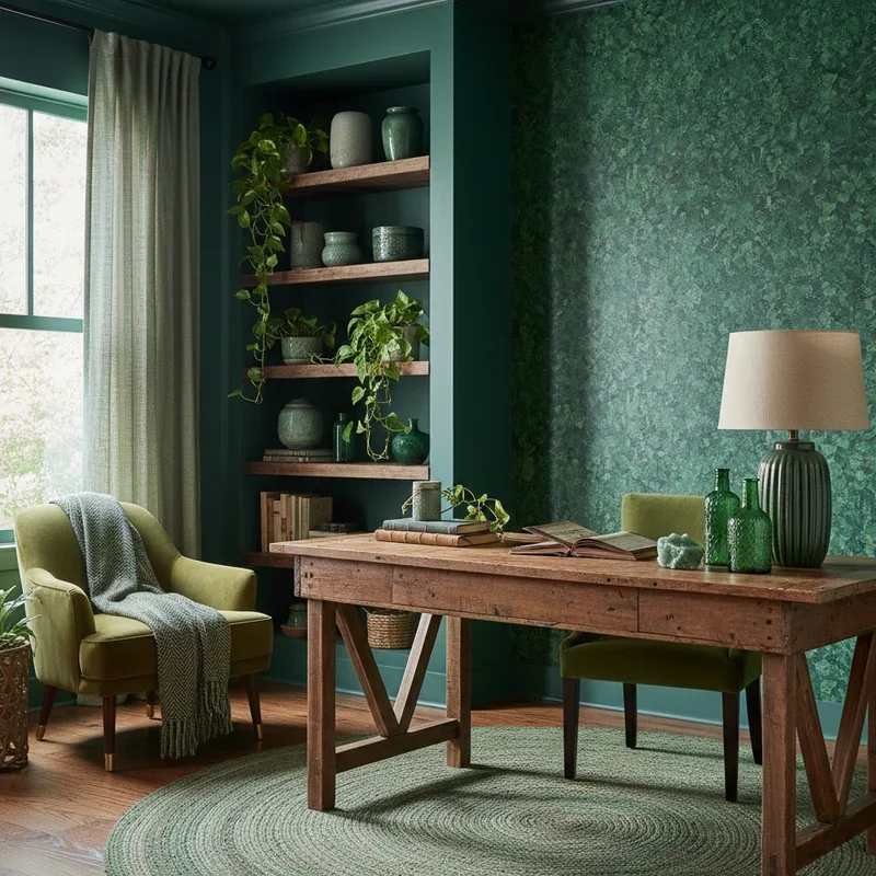 Dark Green Home Office Ideas