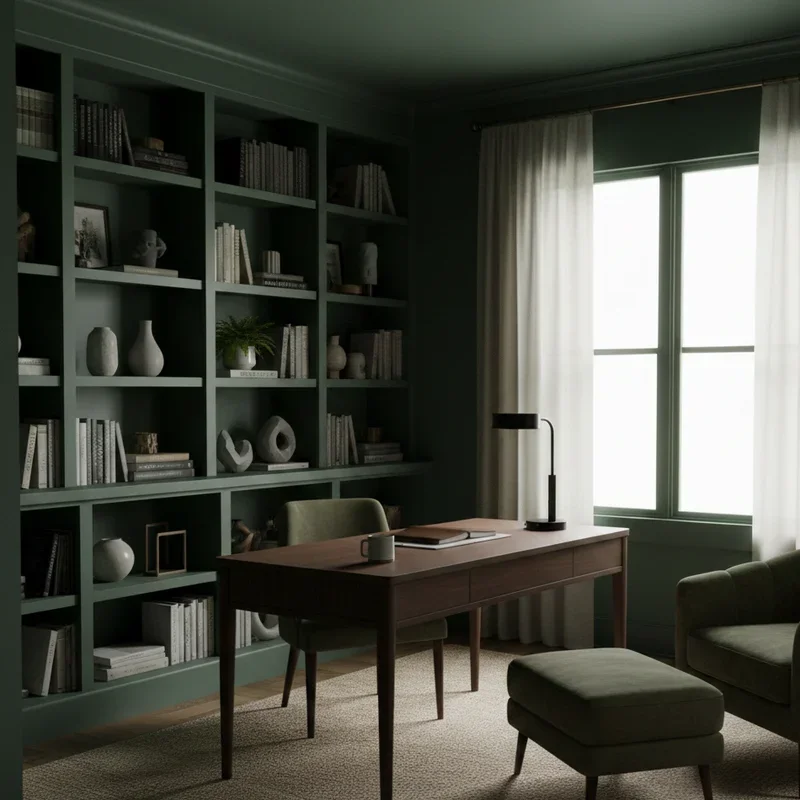 Dark Green Home Office Ideas
