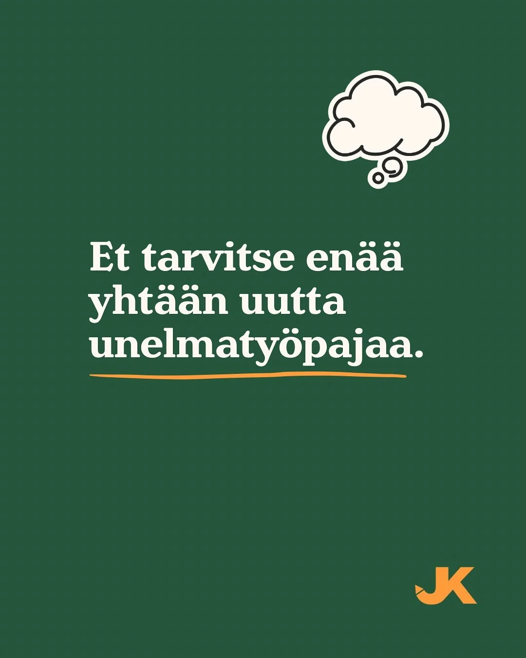 Minun asiakas sanoi eilen, ett&auml; ilman t&auml;t&auml; valmennusta h&auml;n olisi edelleen samassa uuvuttavassa ty&ouml;ss&auml;, odottaisi pelastusta ulkopuolelta ja ihmettelisi, ett&auml; mit&auml; hele&auml; oikein tekee.

Nyt ei ole sit&auml; 
