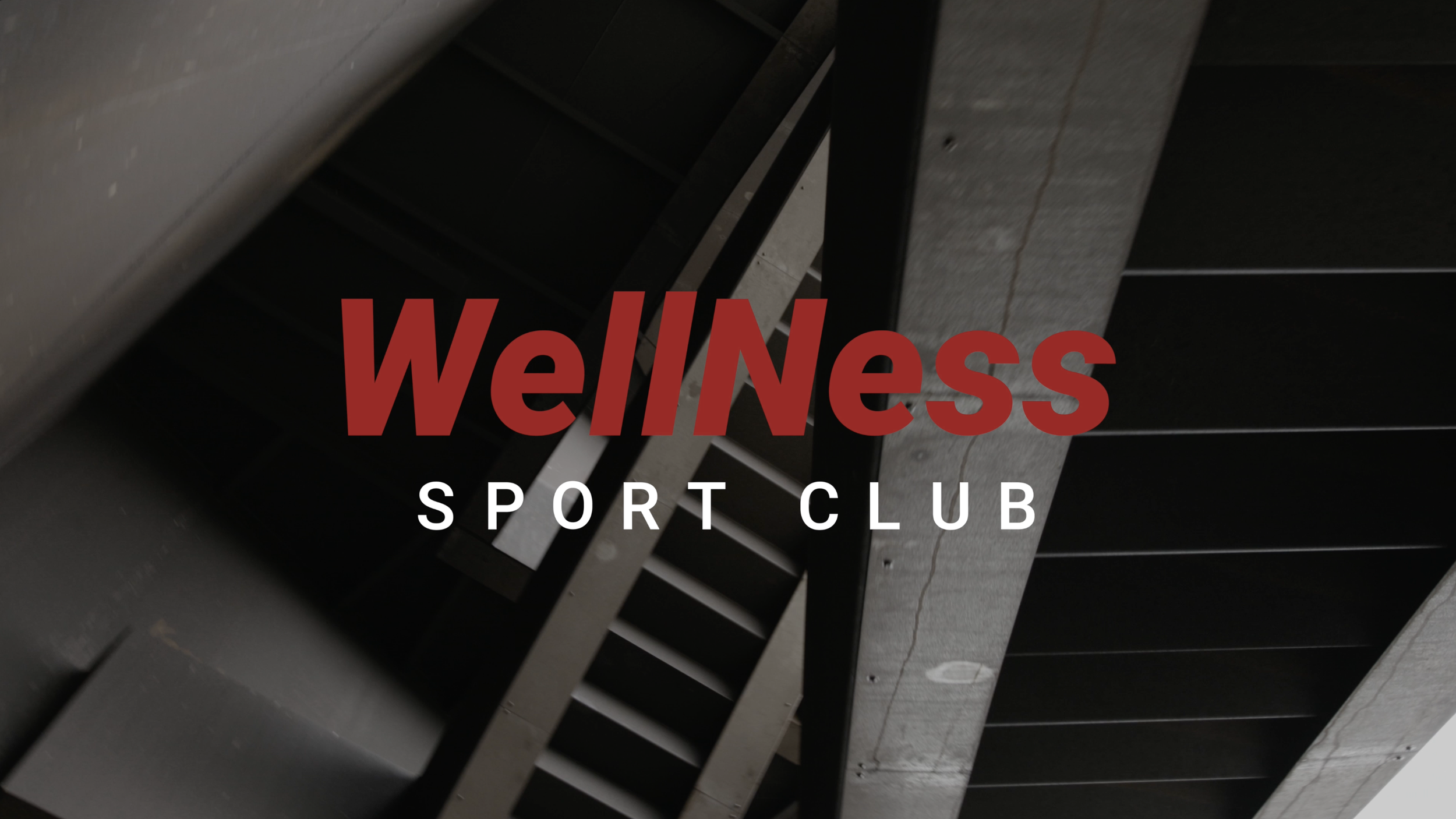 Logo du club Wellness Sport Club sur fond d'une structure en métal et en béton.