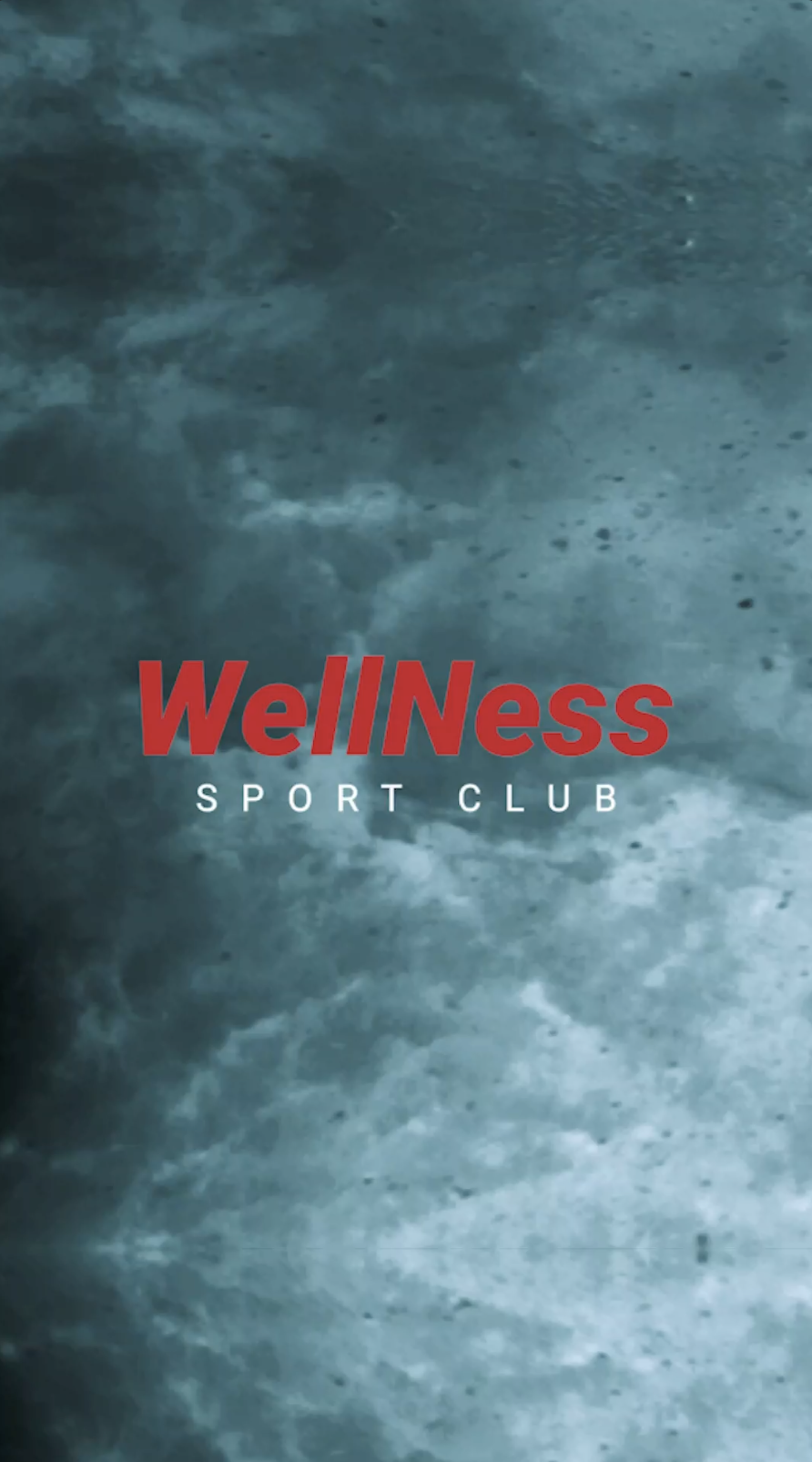 Logo du club de sport Wellness avec un fond graphique abstrait en tons de bleu et de gris.