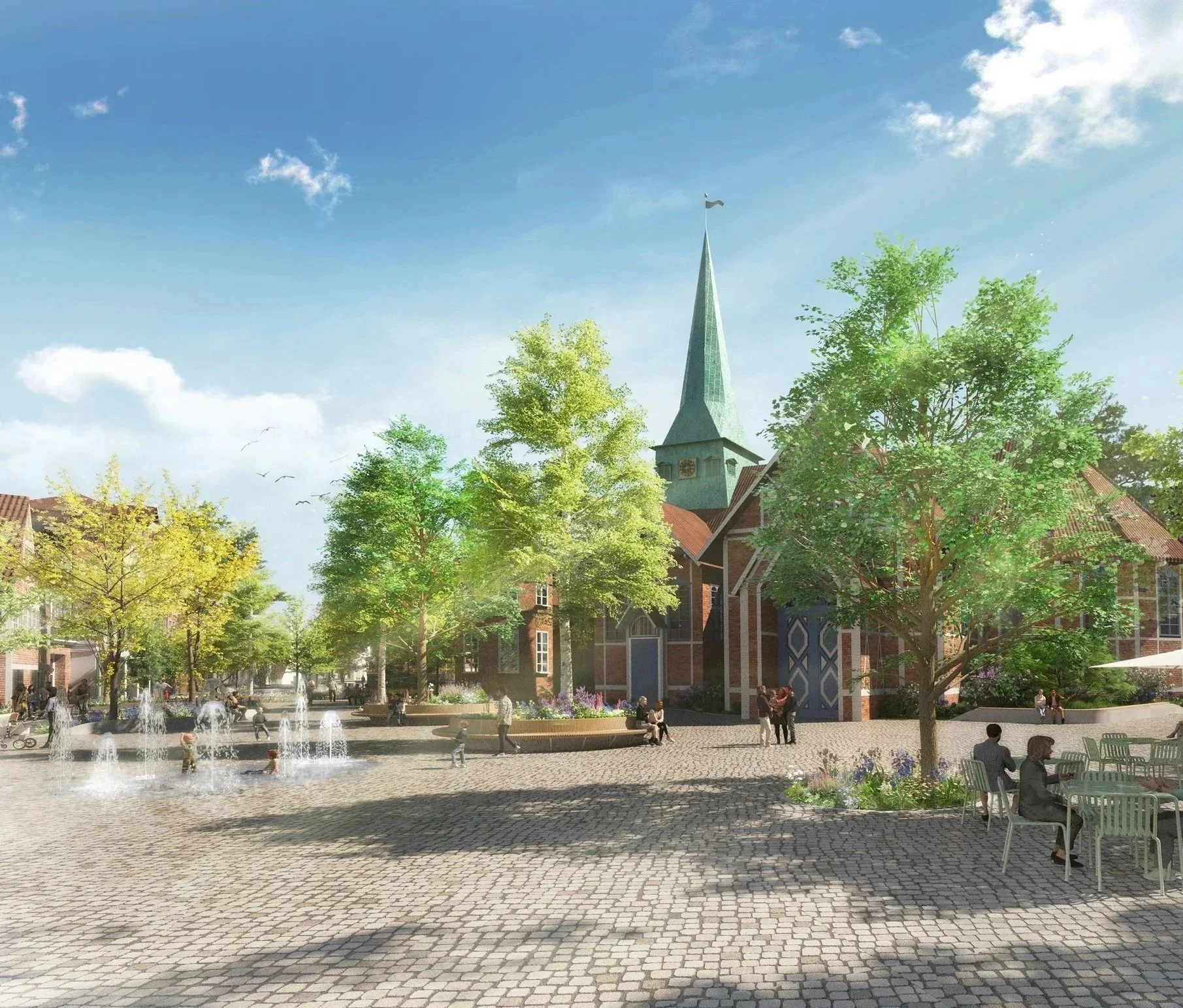 View toward St. Petri und Pauli Church in Market Square Bergedorf.