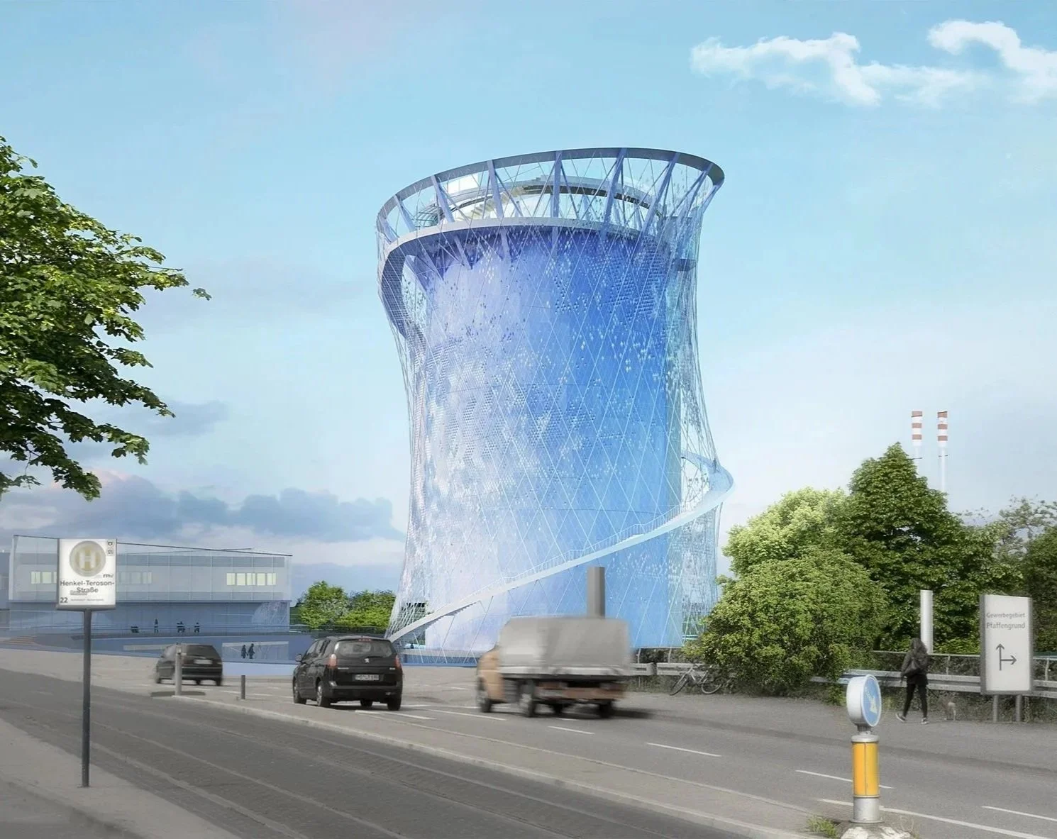 Street-level view of the Heidelberg Energy Tower.