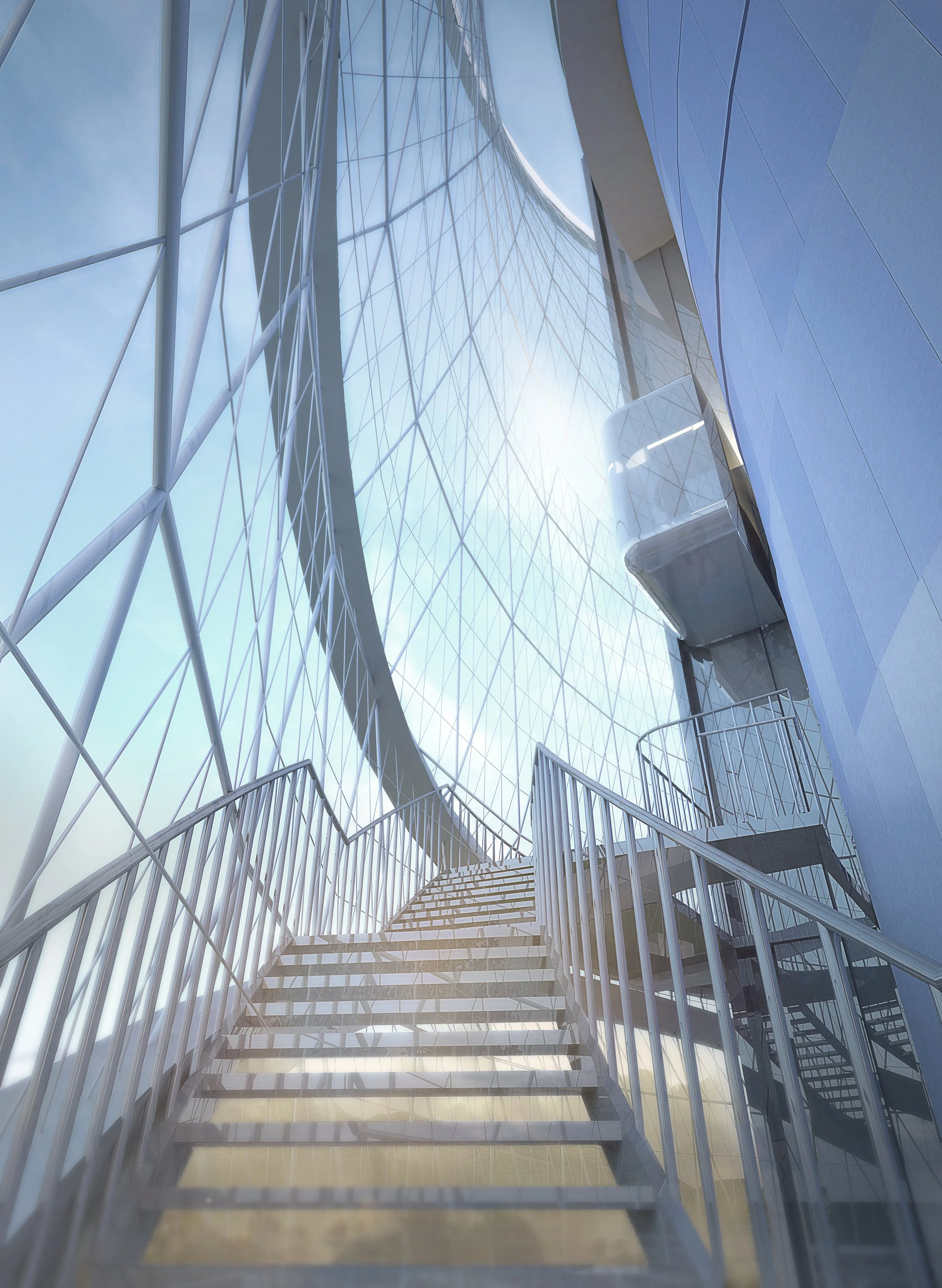 Interior staircase view within the Heidelberg Energy Tower.