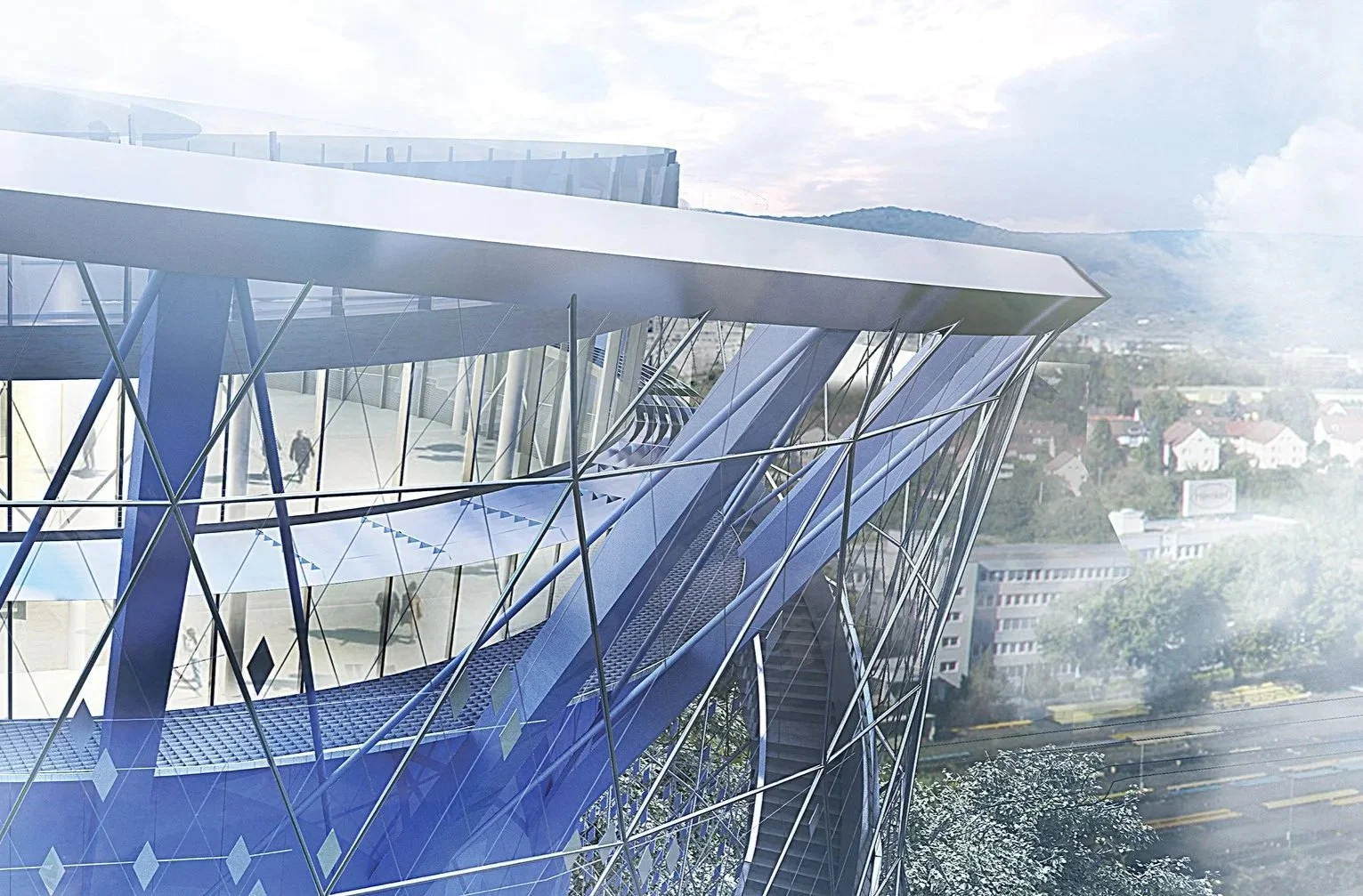 Rooftop park visualization for the Heidelberg Energy Tower.