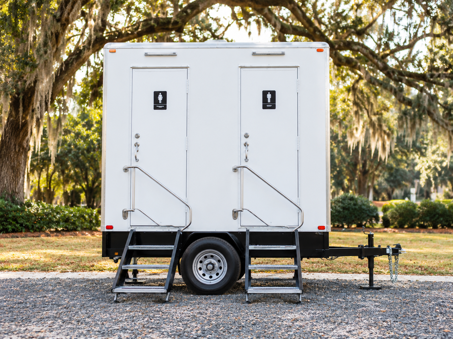 Basics two-station restroom trailer for smaller events and job sites