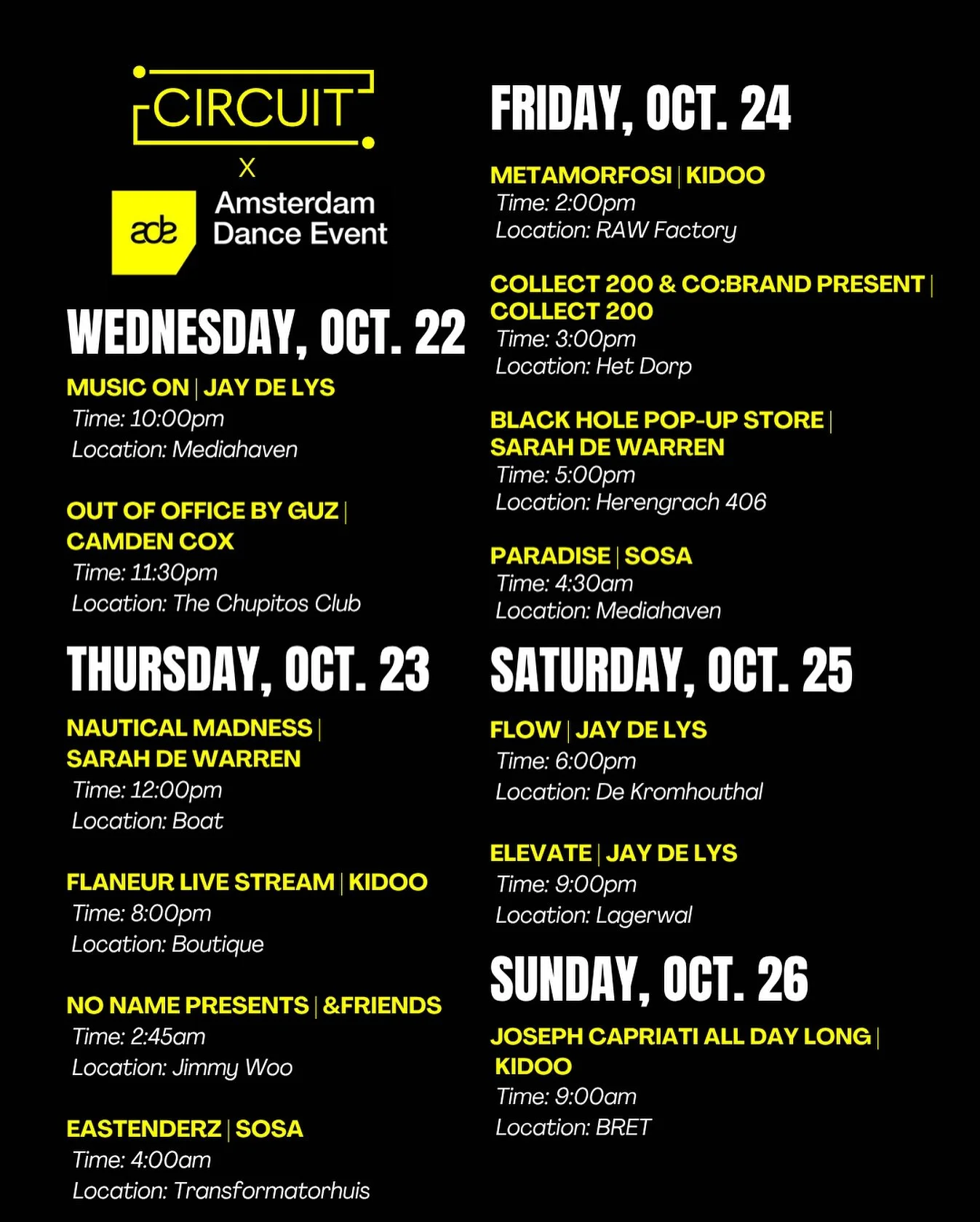 We&rsquo;re headed to @amsterdamdanceevent this week! Our artists are hitting stages across the city all week long - check out the schedule and come say hi 👋