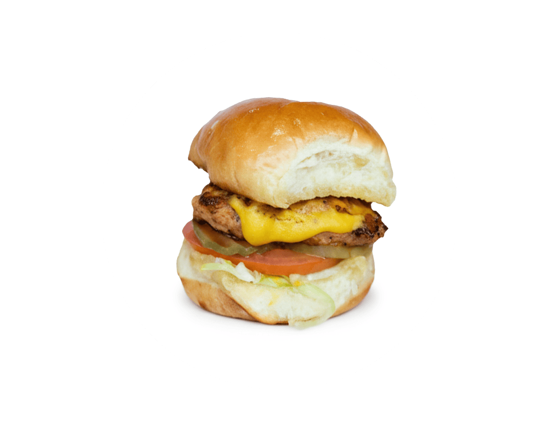 Slip Sliders Simple Jack sandwich with grilled chicken, lettuce, tomato, pickles, and mustard.