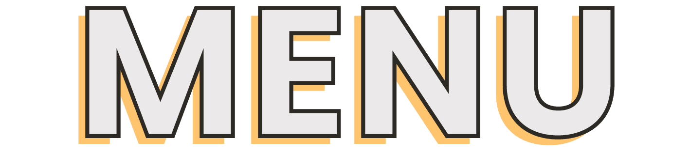 Bold, block-style text reading 'MENU' with a two-toned color scheme of gray and beige