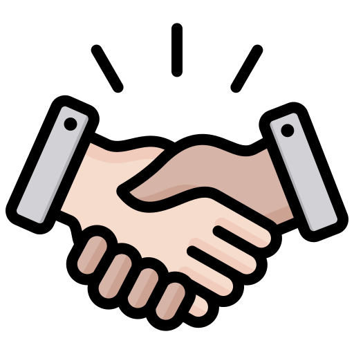 Illustration of a handshake between two people wearing business suits.
