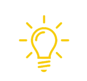 Illustration of a yellow light bulb with rays emanating from it on a black background.