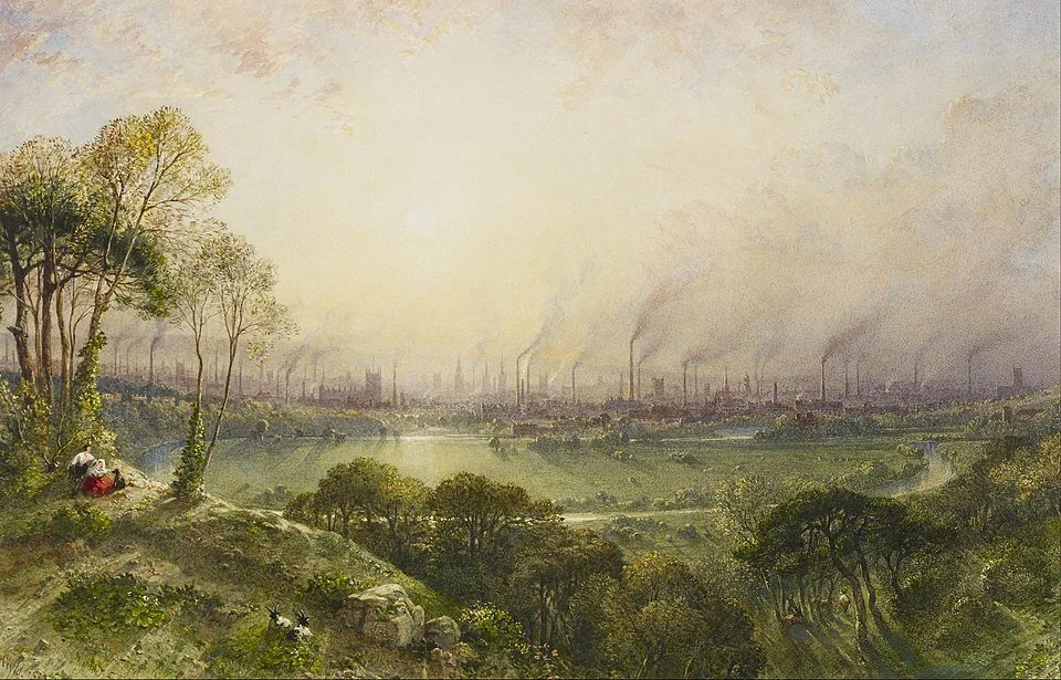 Painting "Cottonopolis" an 1852 portrait of Manchester's factory chimneys, by William Wyld (1806-1889)