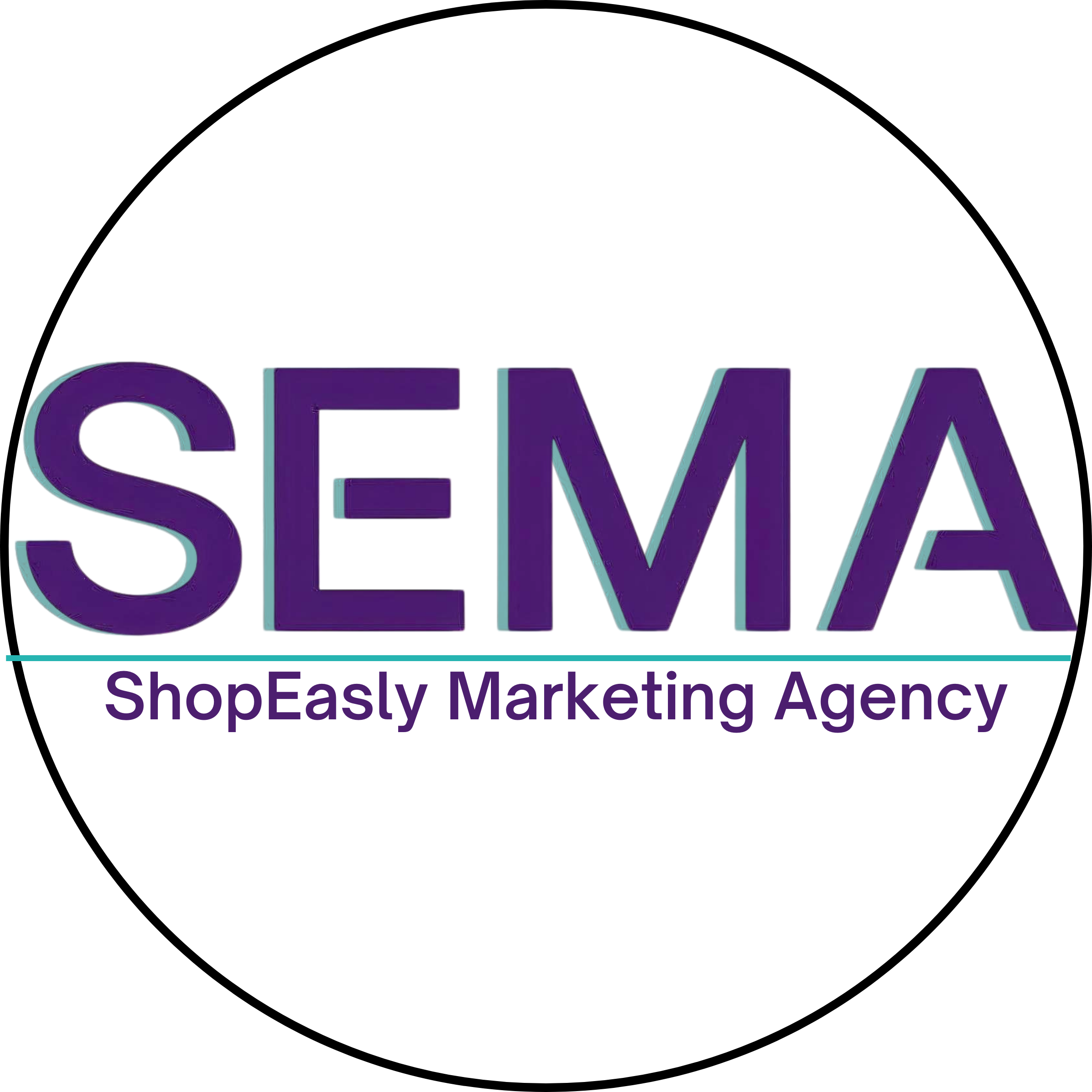 Logo for SEMa, ShopEasily Marketing Agency, featuring large purple text 'SEMA' and smaller purple text 'ShopEasily Marketing Agency' below.