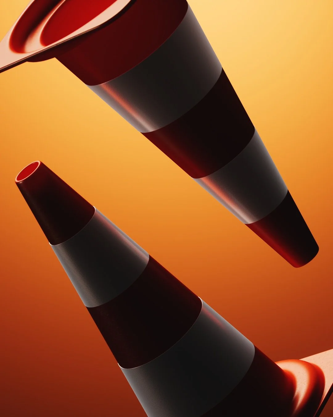 Due coni stradali segnaletica di emergenza con sfondo arancione.