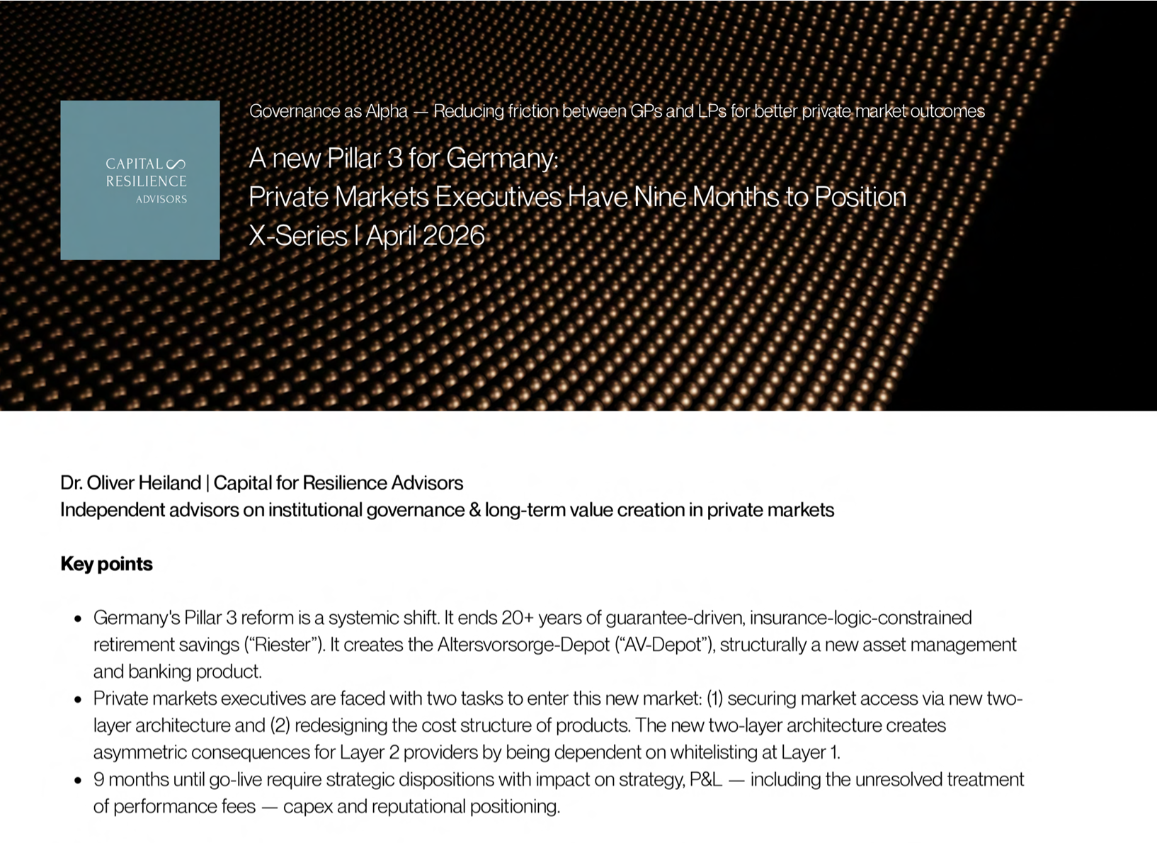 A New Pillar 3 for Germany: Private Markets Executives Have Nine Months to Position