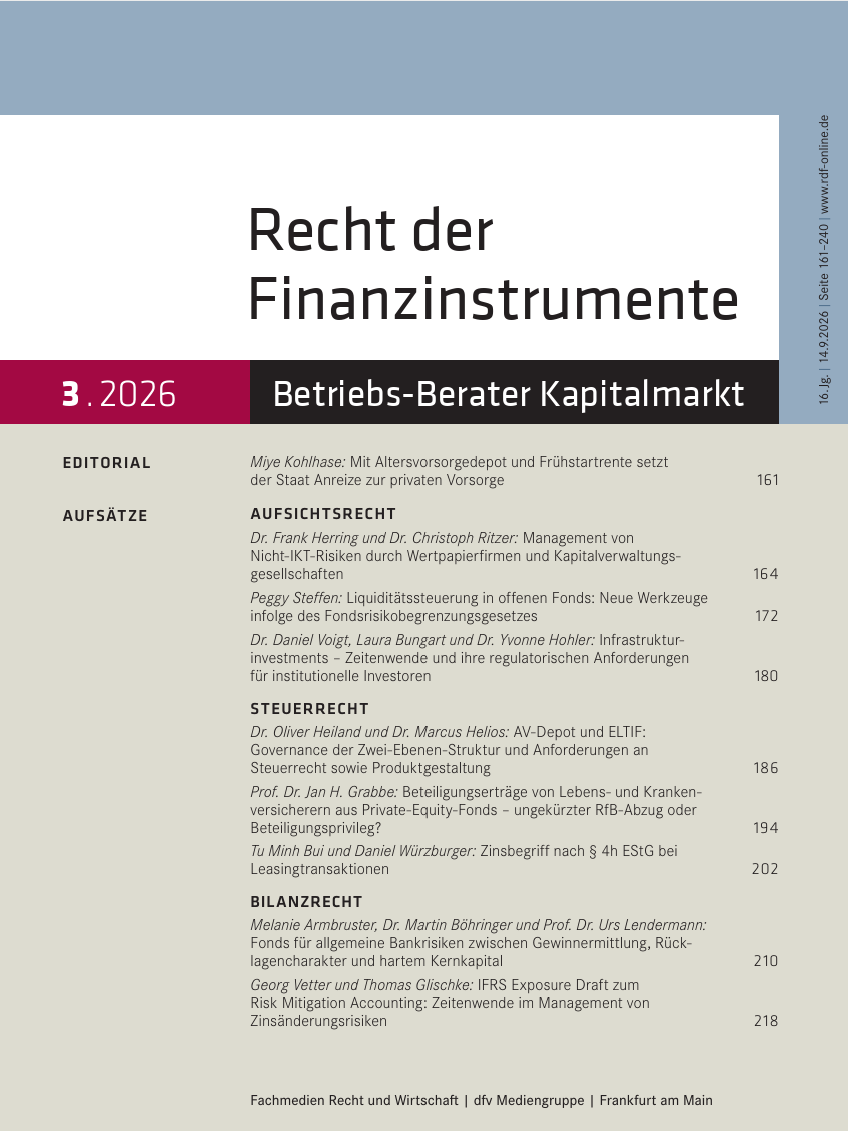 Recht der Finanzinstrumente: AV-Depot und ELTIF