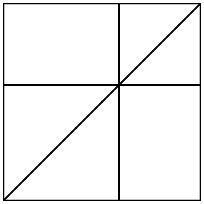 Geometric drawing of an outline square with sections divided by vertical, horizontal, and circle lines.