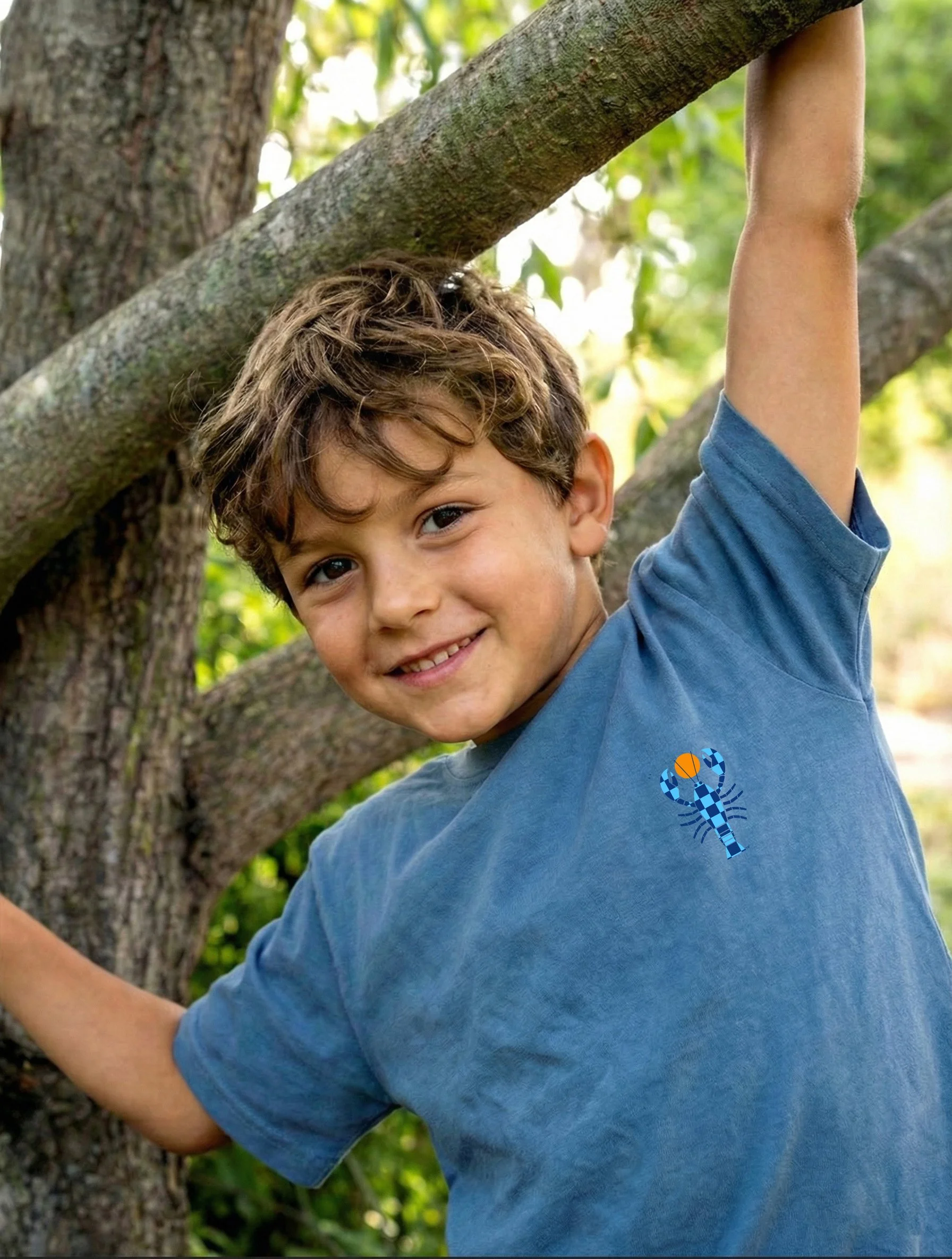 Youth Classic Explorer Tee - Available in Washed Denim and Chalky Mint.