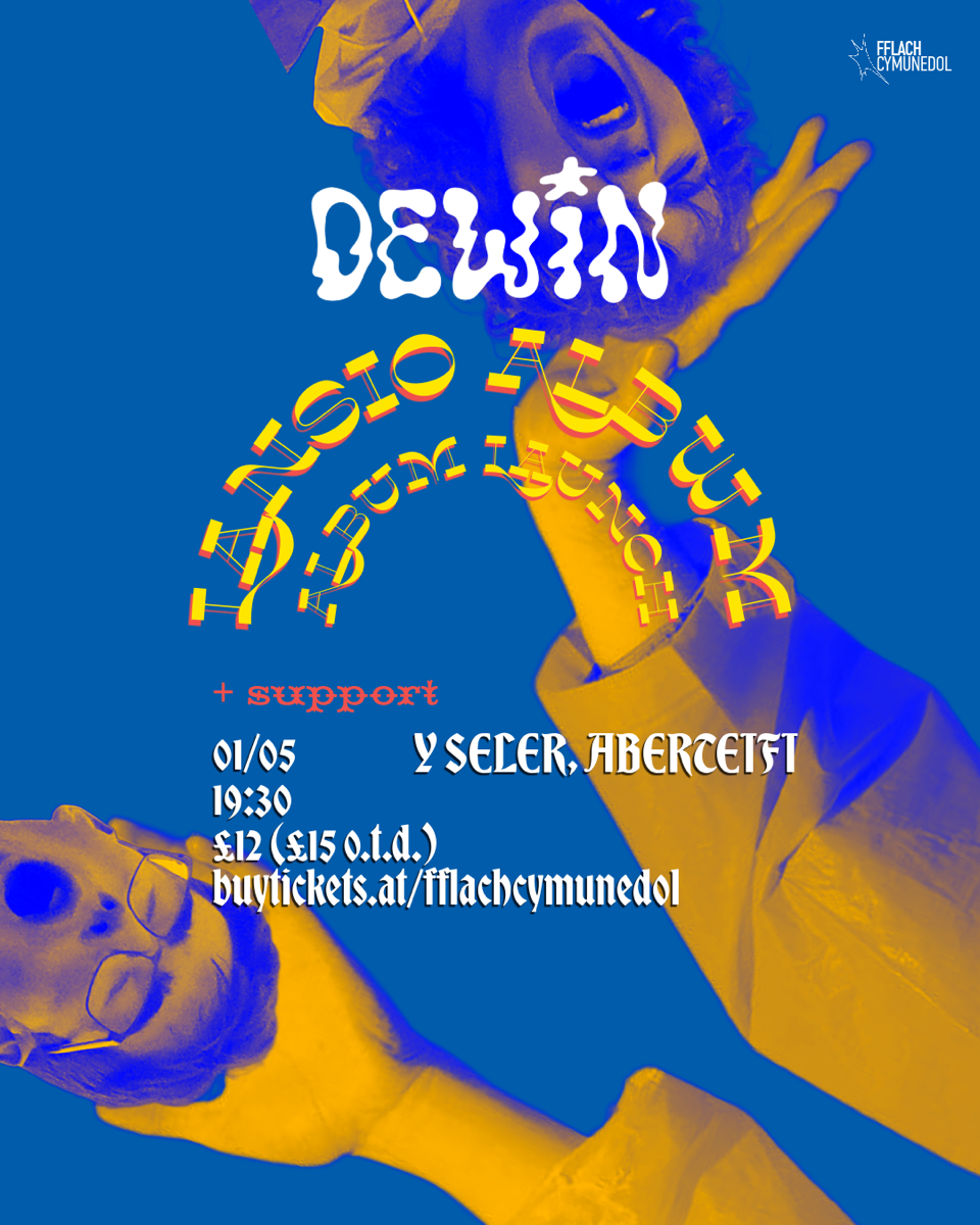 blue and gold poster for Dewin gig