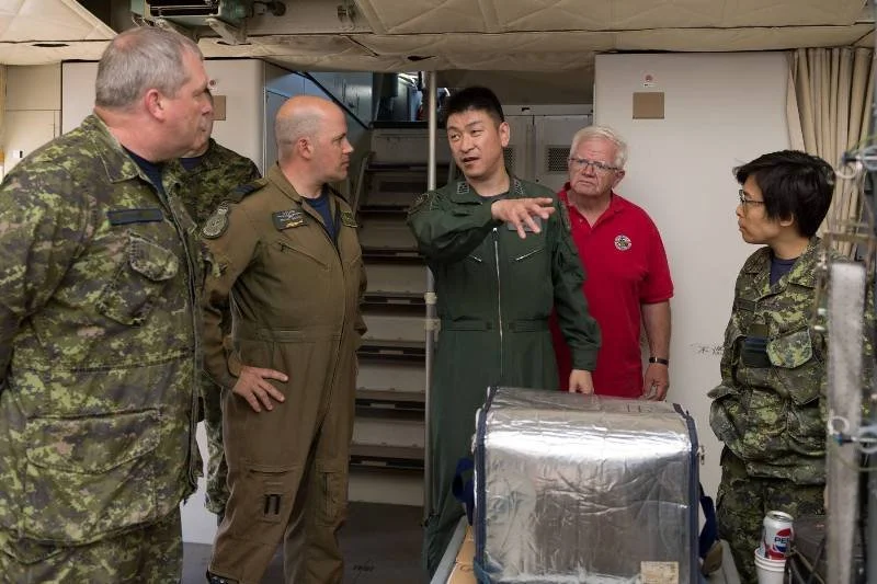  Japenese Air Force arrive in Greenwood on their eay to England with their new C2 transport aircraft. While in Greenwood they toured the Wing including the Museum and opened up their aircraft for visitors. DND Photo Japenese Air Force arrive in Green