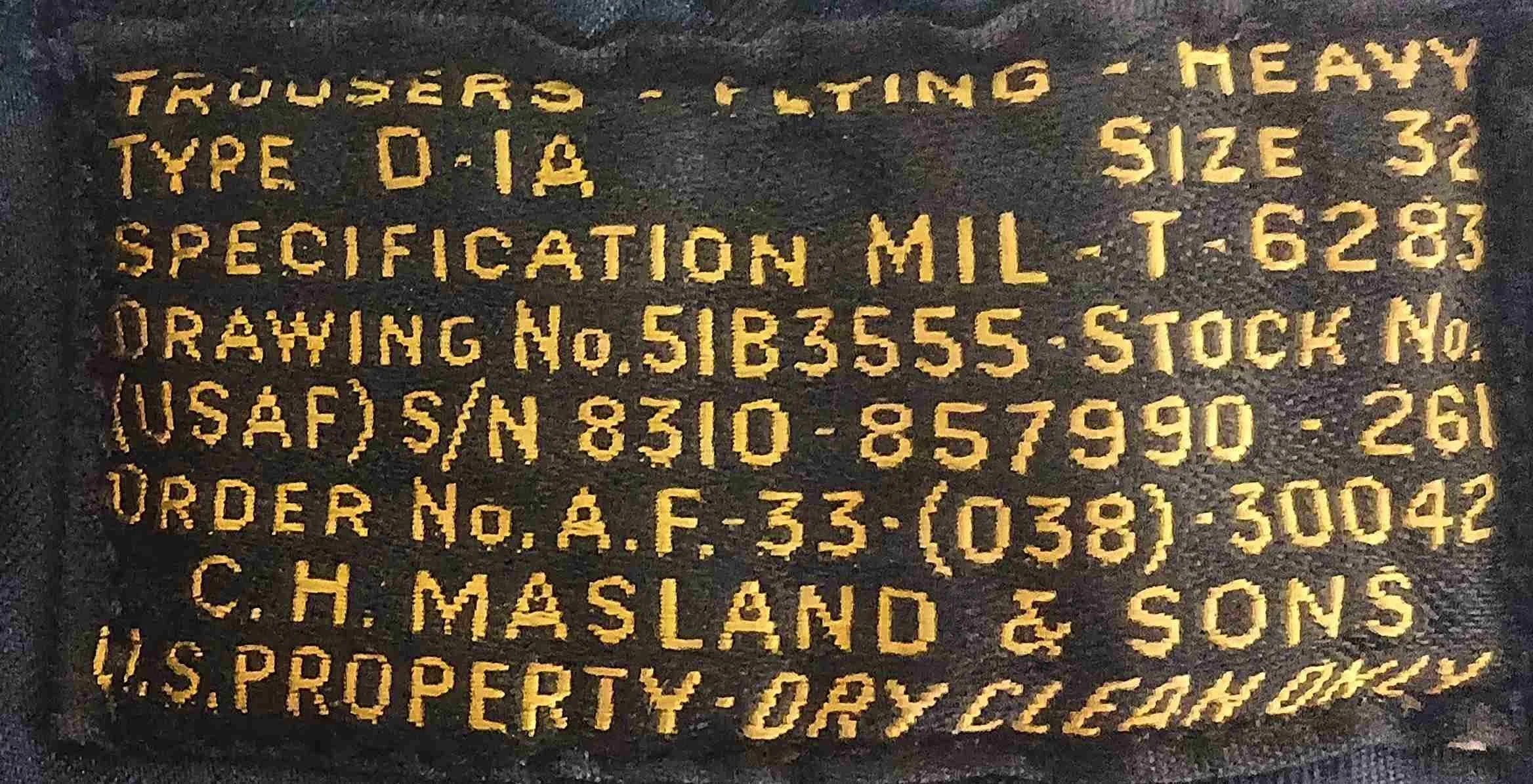 Winter Flying Pants Info Tag