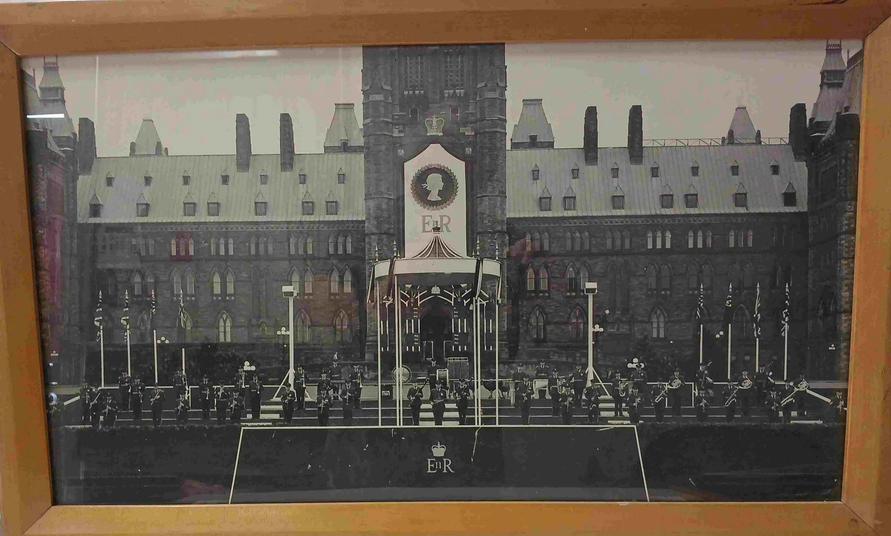 RCAF Band Framed photo under glass. Appears to be for a Royal Visit. 30in X 18in.