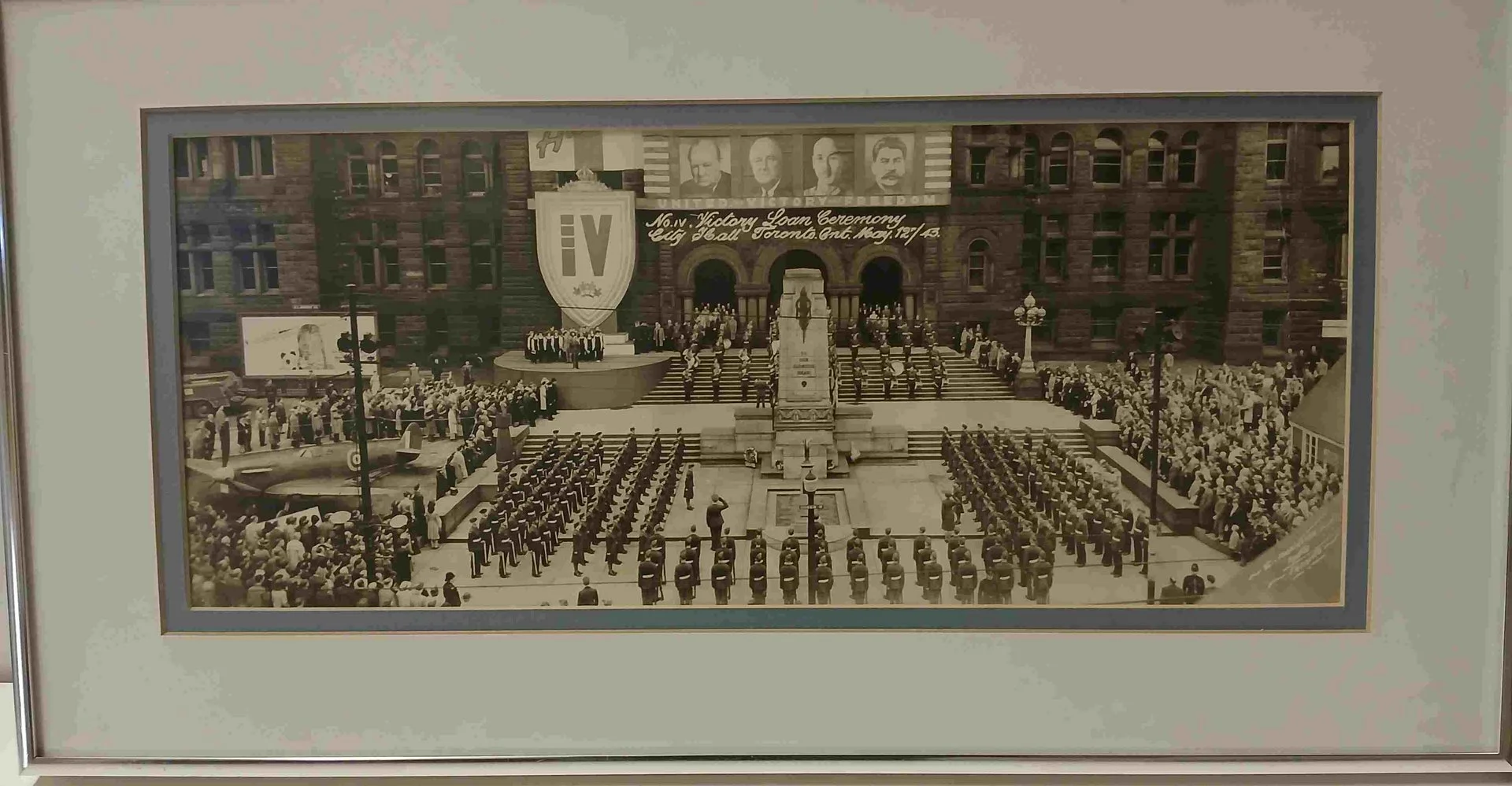 No. IV Victory Loan Ceremony, Toronto City Hall, May 12, 1943 Framed photo under glass. 20in X 11in