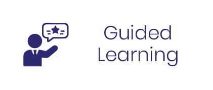 Icon of a person with a speech bubble containing a star, next to the text 'Guided Learning'.