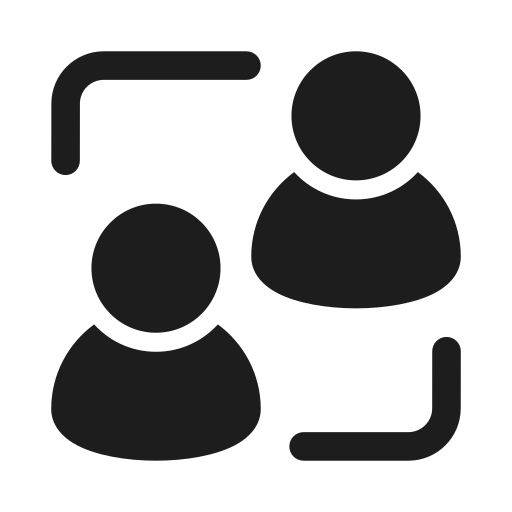 Icon van twee mensen met een pijl eromheen, symbool voor een videogesprek of online meeting.