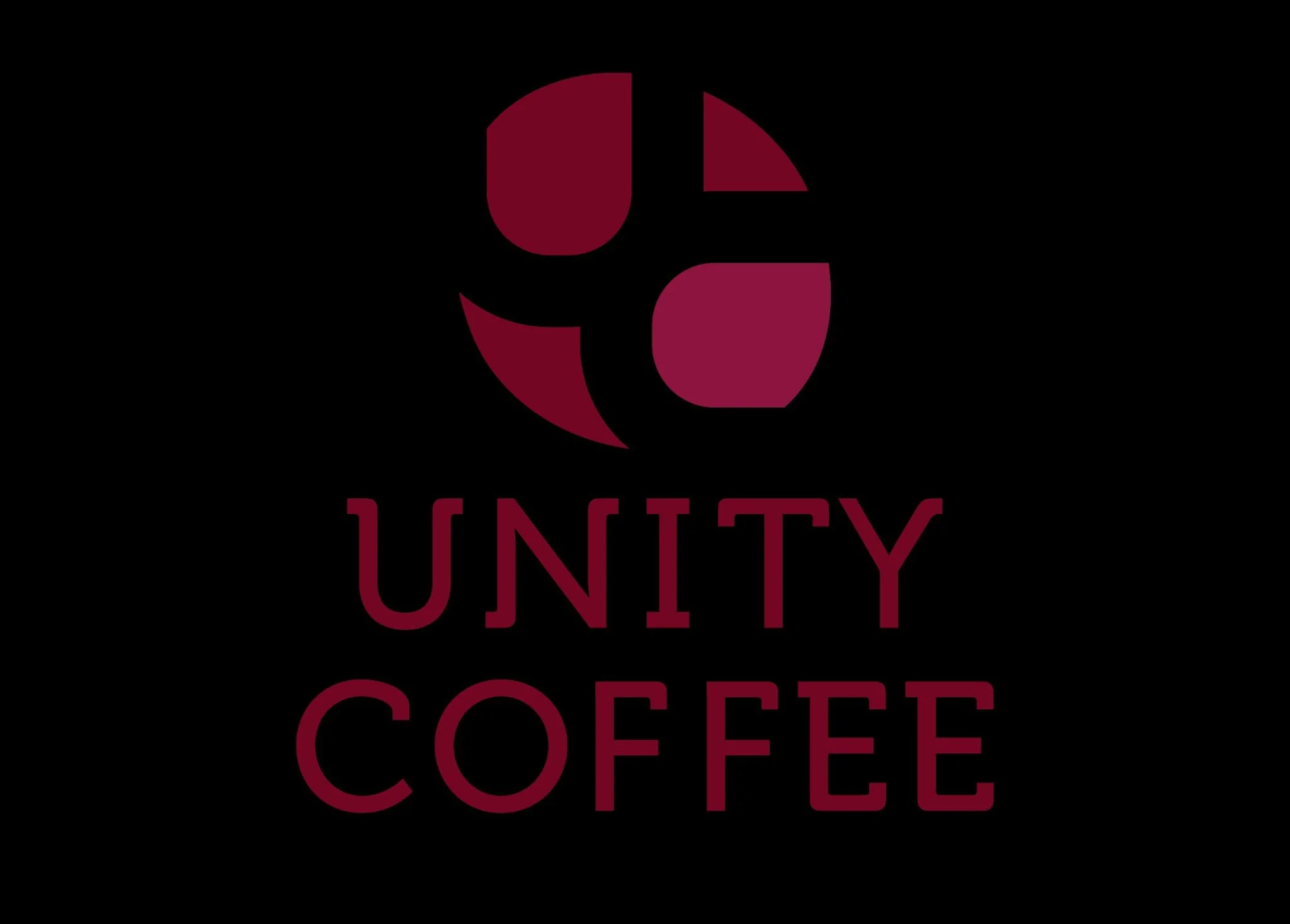 Logo for Unity Coffee featuring a maroon and black color scheme, with a circular emblem and the words "Unity Coffee" beneath it.