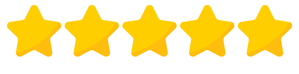 Six yellow five-pointed stars arranged in a row on a transparent background.