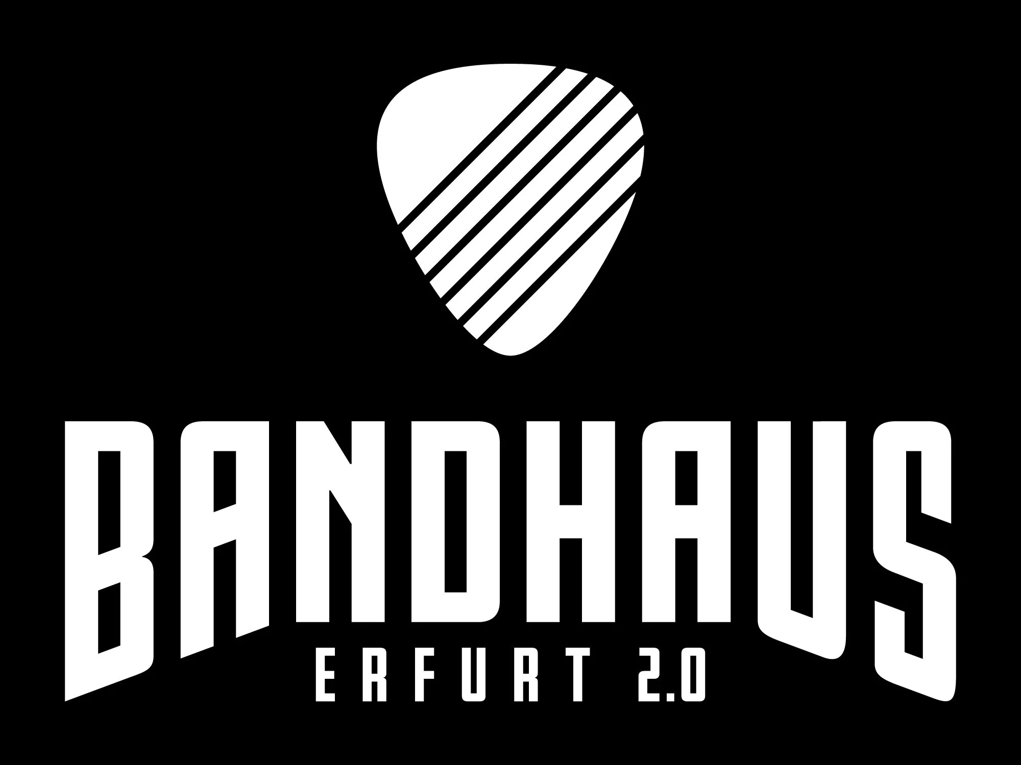 weißes Plektrum auf schwarzem Hintergrund mit dem Schriftzug "Bandhaus Erfurt"