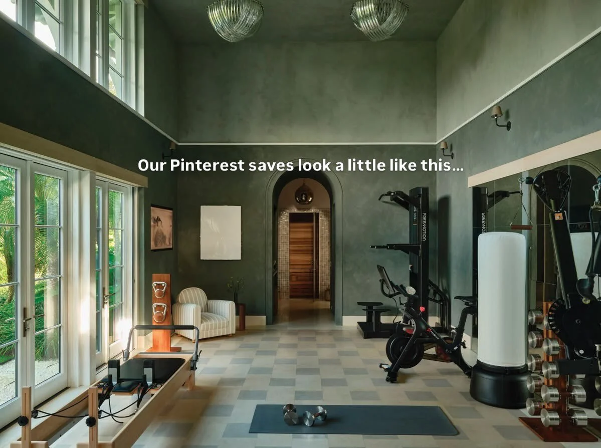 This paint color, the tile, the curated equipment, the sauna. No notes. 

This view over tv screens any day!!

A sculpture? Yes please. Indoor and outdoor, absolutely!

The double doors! We love a shed space. 

Indoor that feels like outdoor. Dark to