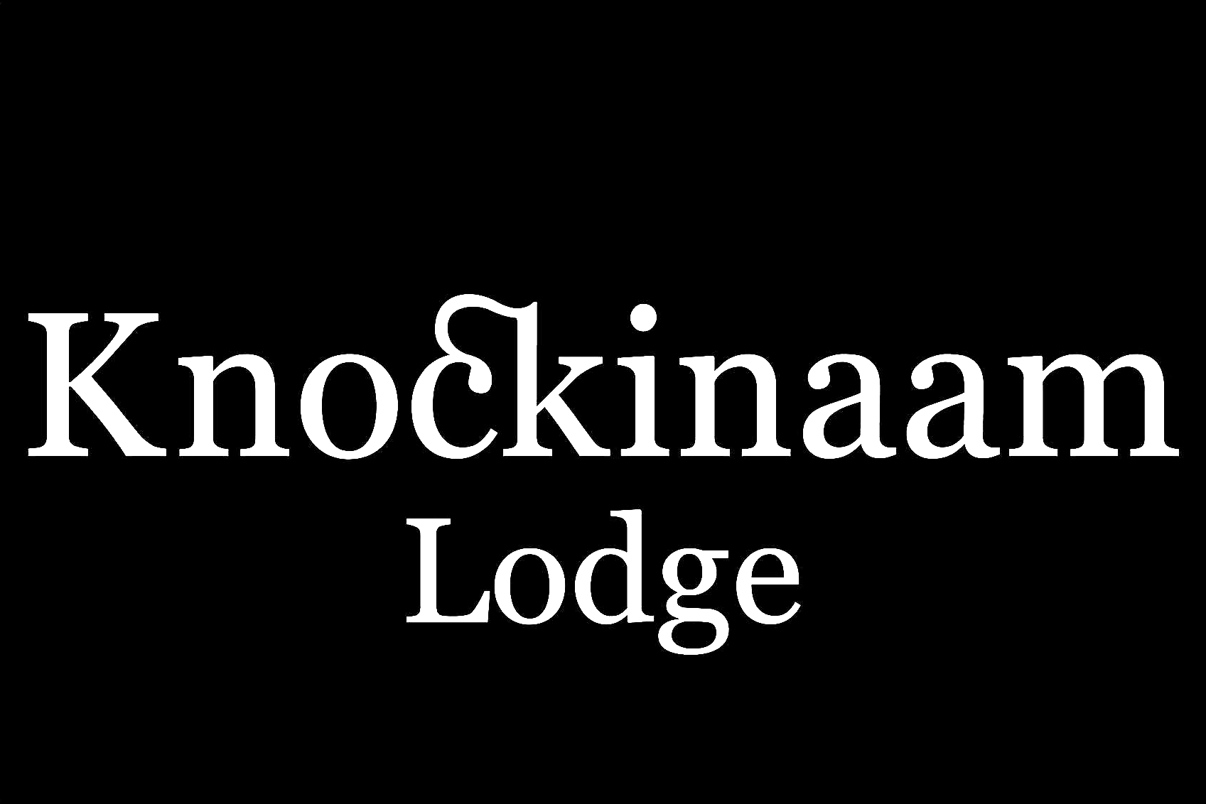 Black background with white text that reads "Knockinaam Lodge."
