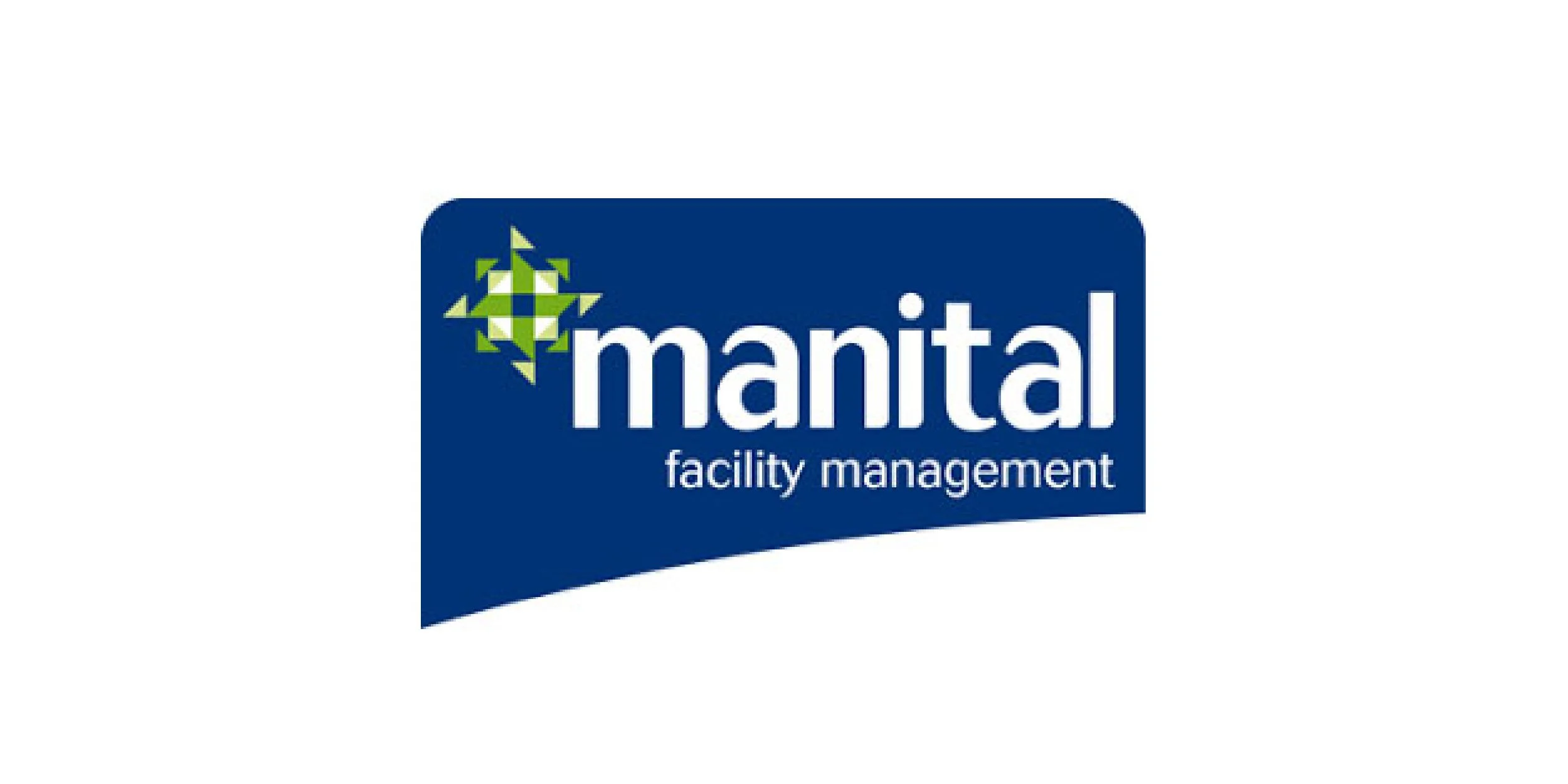 Logo di Manital, gestione delle strutture, su sfondo blu con elementi grafici verdi e bianchi.