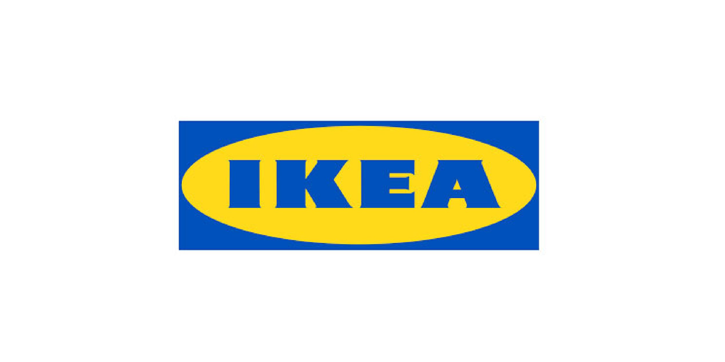 Logo di IKEA con sfondo blu e testo giallo in ovale