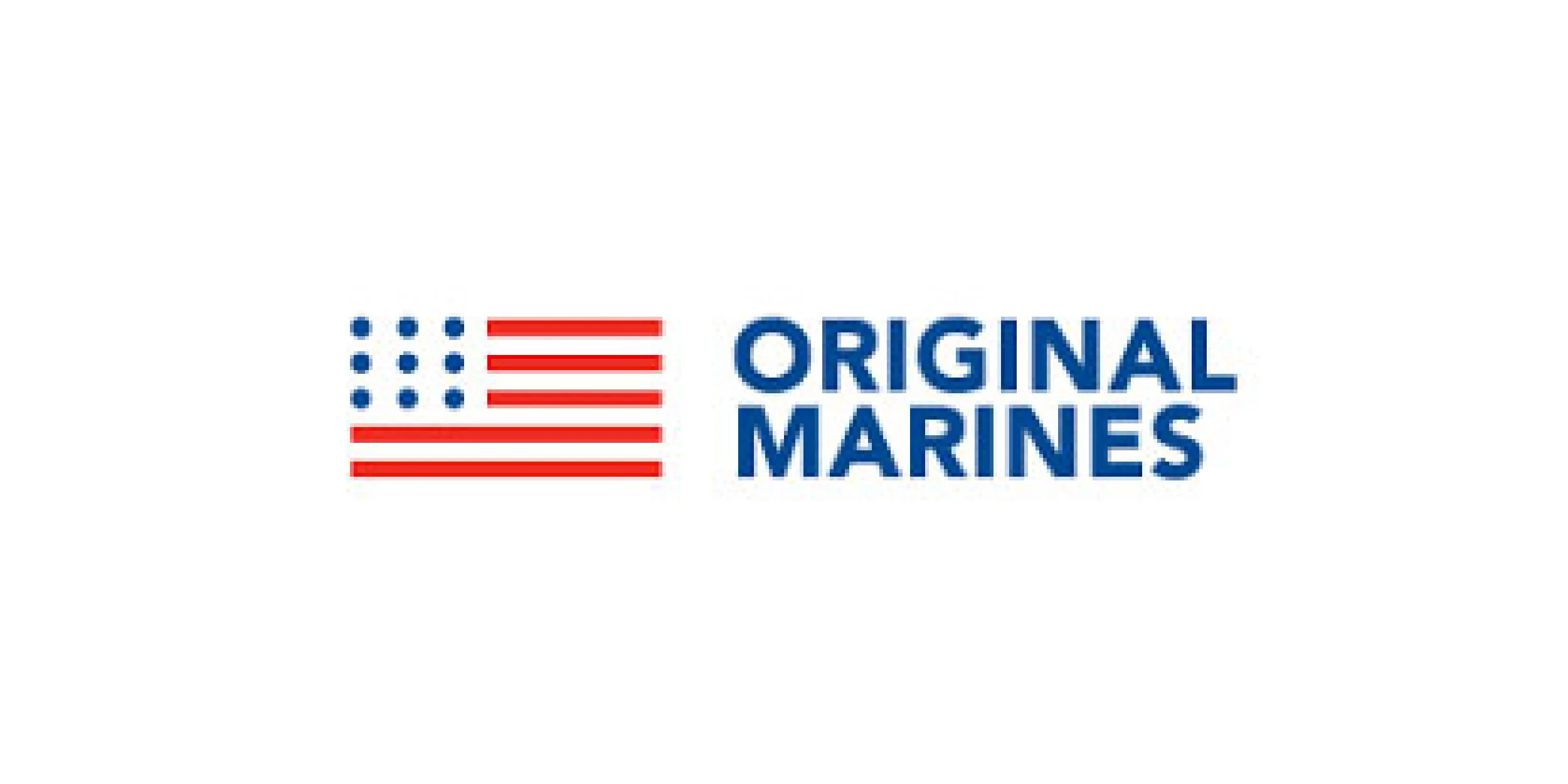 Logo con una bandiera stilizzata degli Stati Uniti e il testo 'Original Marines' in blu.