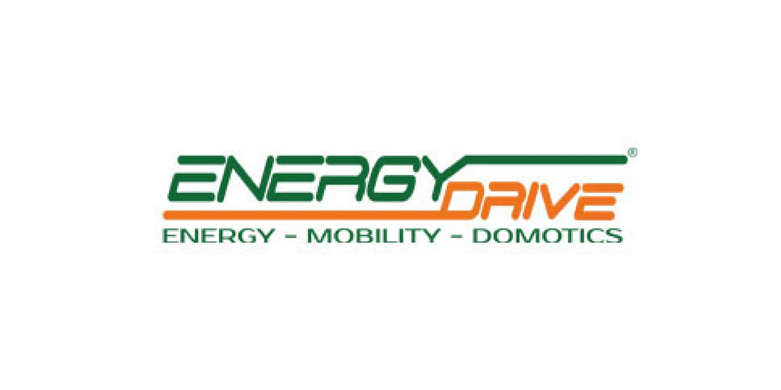 Logo di Energy Drive con testo in verde e arancione e slogan 'Energy - Mobility - Domotics'.