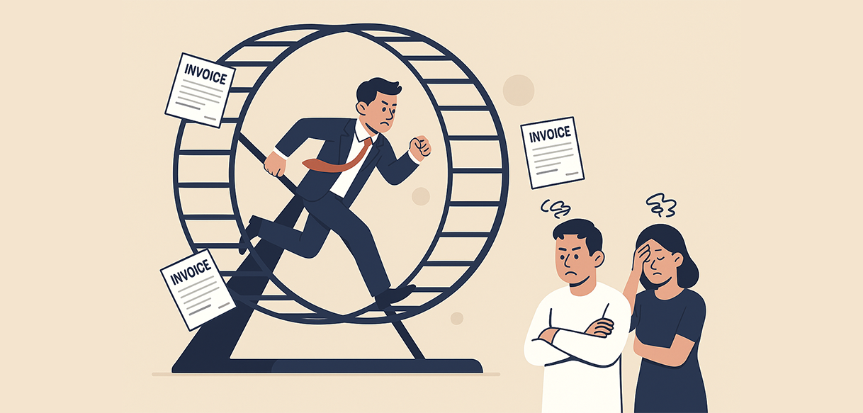 Visual showing the limitations of hourly billing and project fees in agency growth and client relationships.