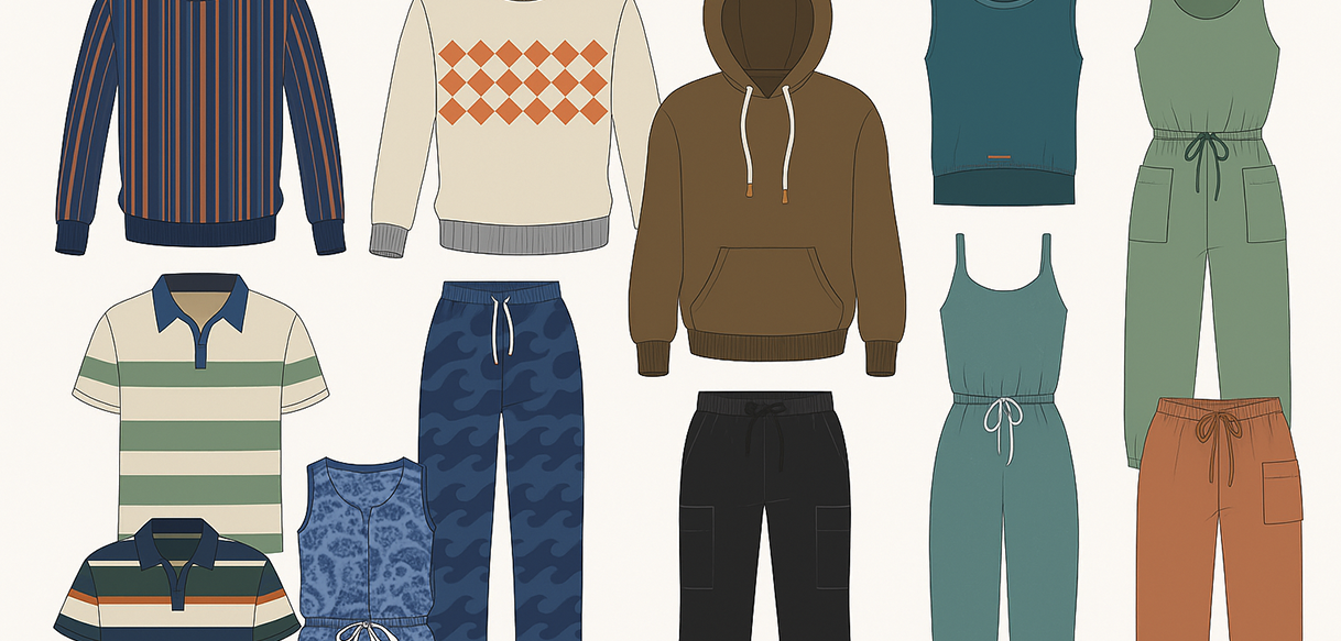 Dayjamas designs with bold colours, playful patterns, and distinctive trims inspired by creative lifestyle brands.