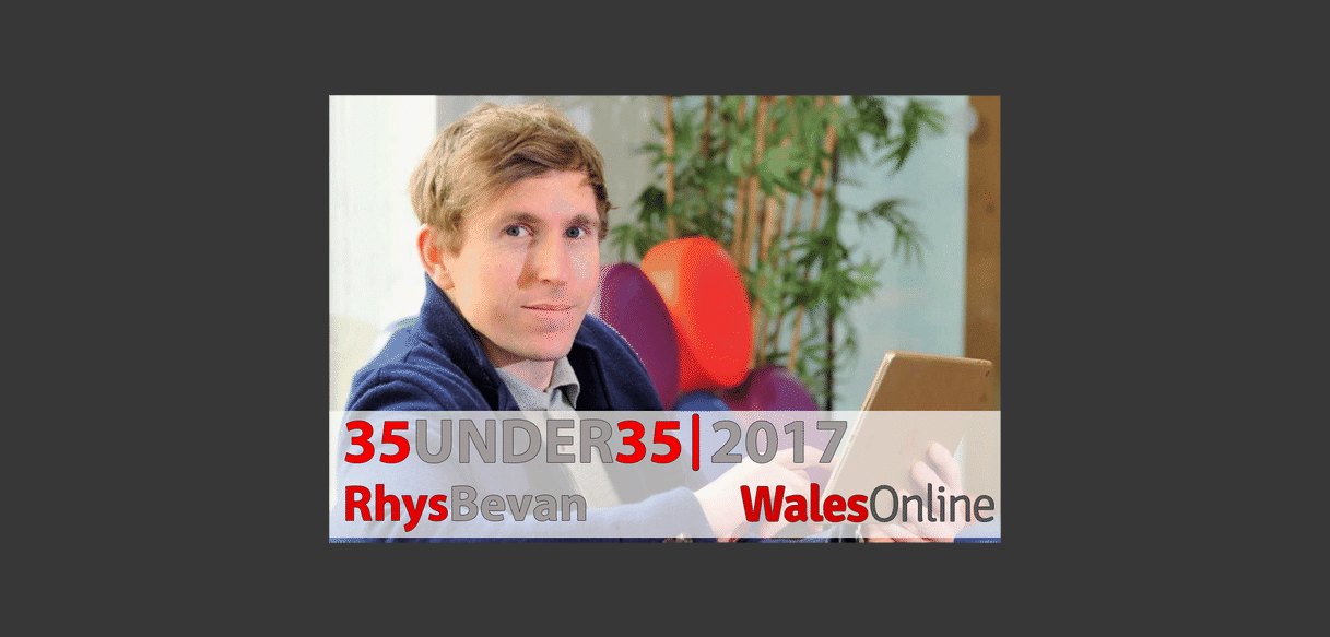 Image of an award symbol beside collaborative work elements, representing being named one of Wales’ 35 Under 35 and recognition for values-led, long-term focused work.