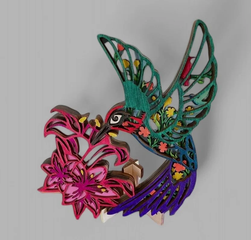 Floral Hummingbird Layered Art. Available in two sizes.