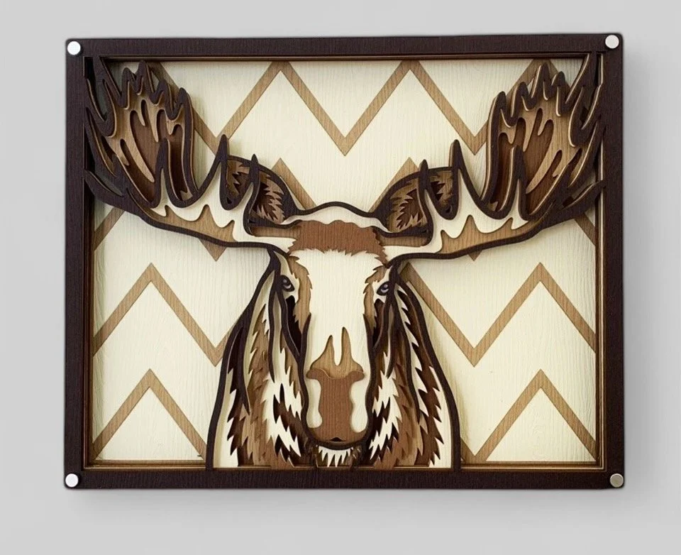 Square Moose Layered Wood Art