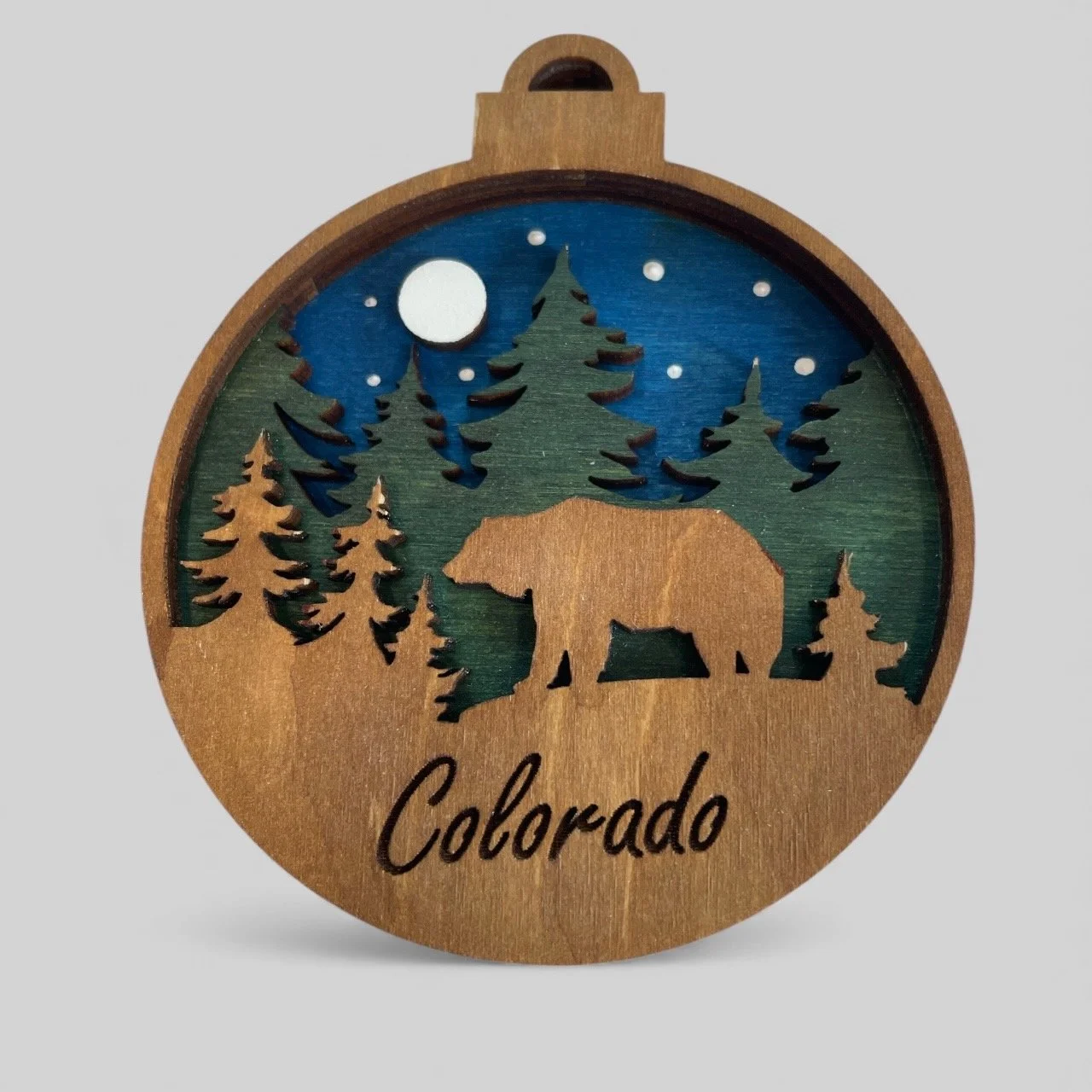Multi-layer ornament or magnet made in Colorado USA. Fully customizable.