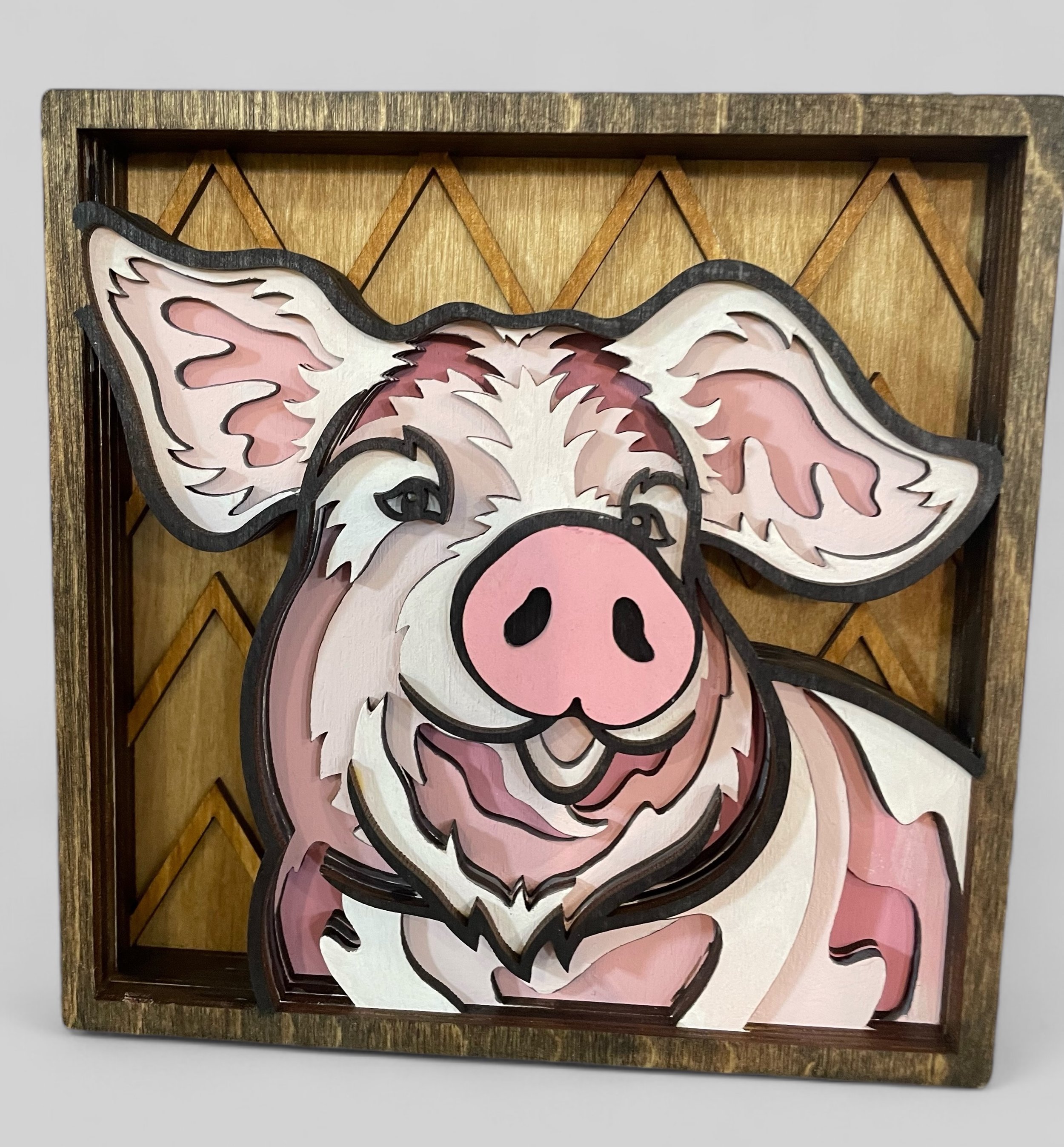 Square Piggy Layered Wood Art