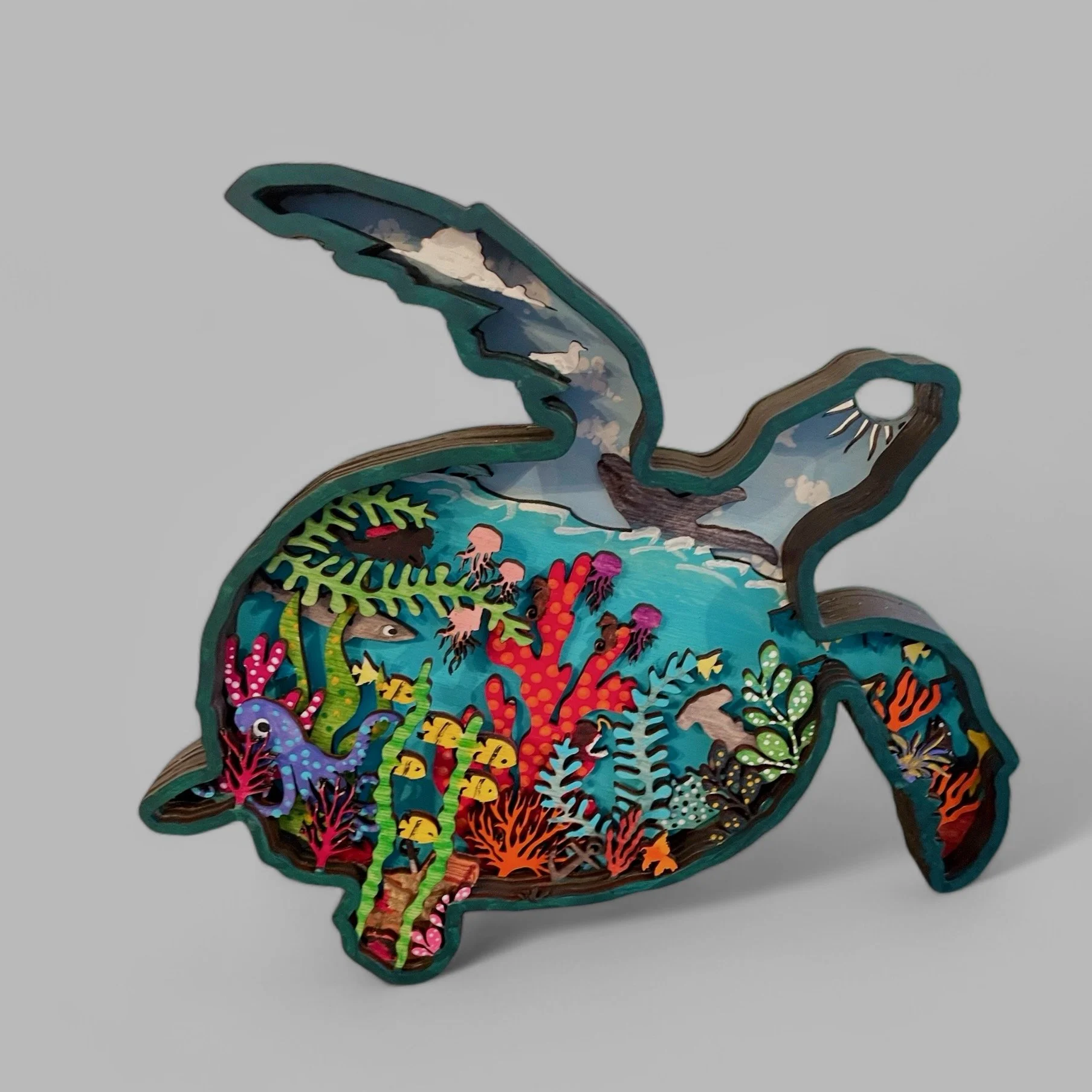 Coral Reef Sea Turtle Layered Wood Art. Available in two sizes