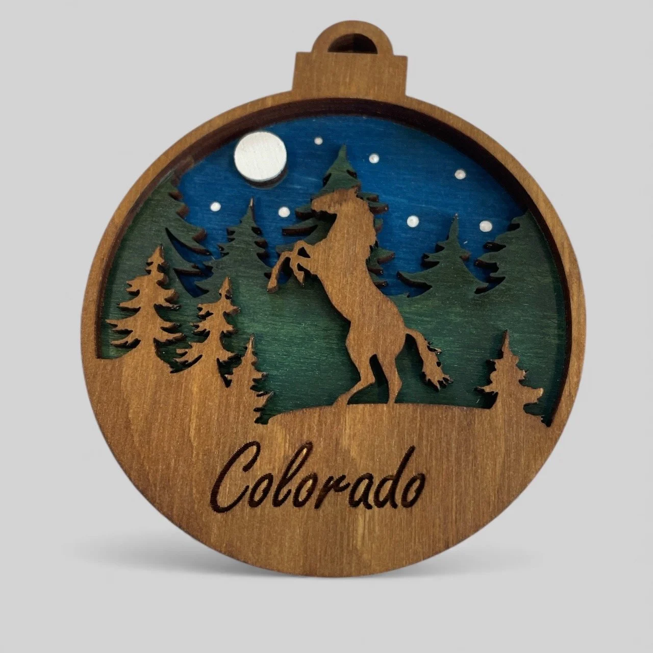 Multi-layer ornament or magnet made in Colorado USA. Fully customizable.