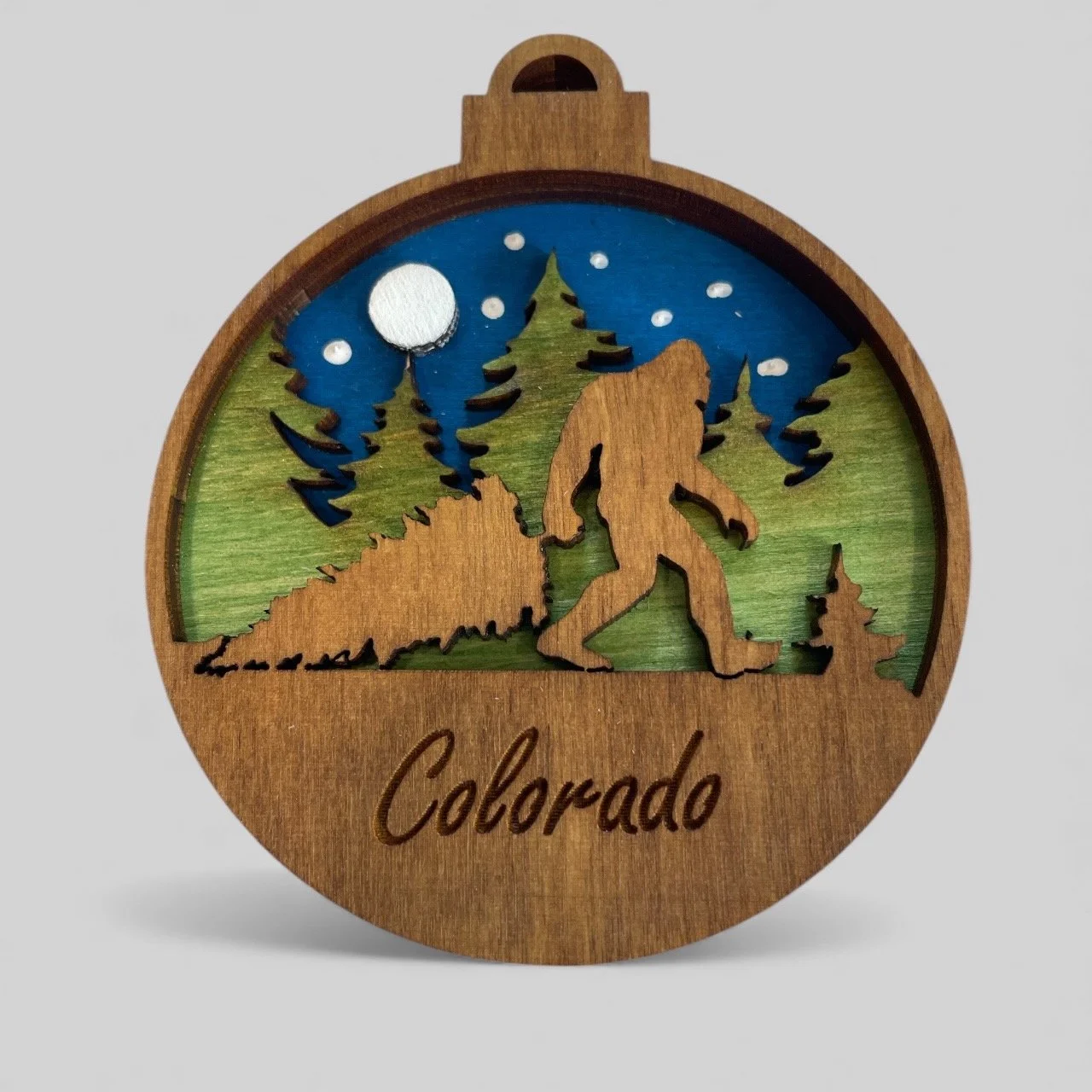 Multi-layer ornament or magnet made in Colorado USA. Fully customizable.