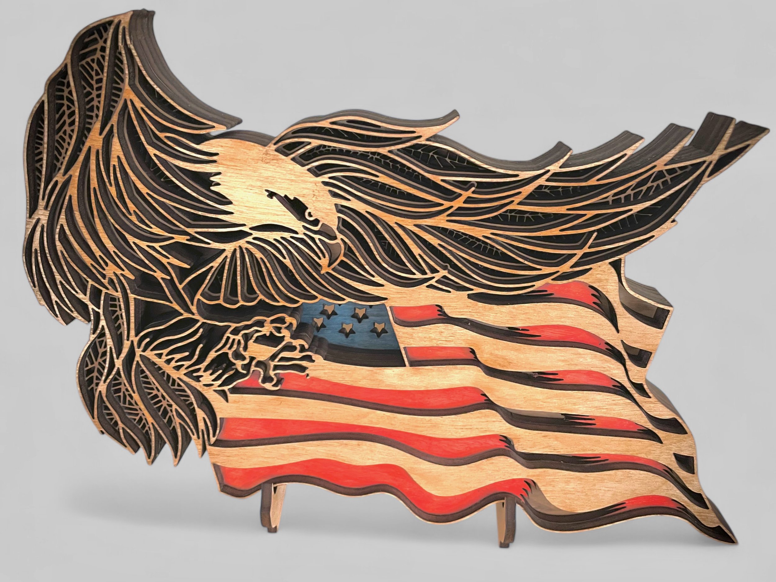 Eagle and Old Glory Layered Wood Art. Available in two sizes.
