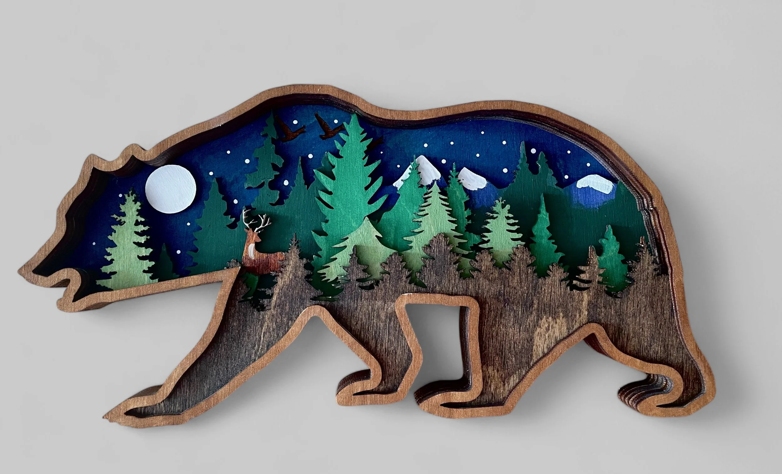 Scenic Mountain Bear Layered Wood Art. Available in two sizes.